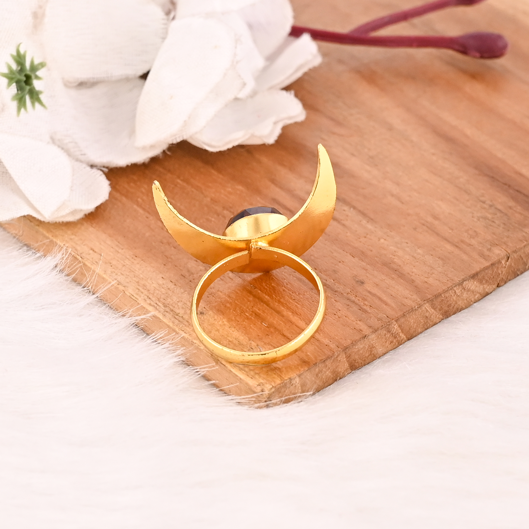 Rose Quartz Brass Ring for Women Gold Plated Adjustable Fashion Jewelry