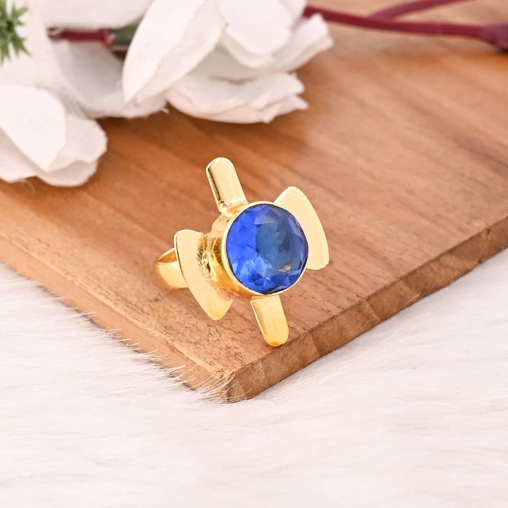 Image of Elegant Ink Blue Hydro Gemstone Ring Handmade Fashion Jewelry for Women