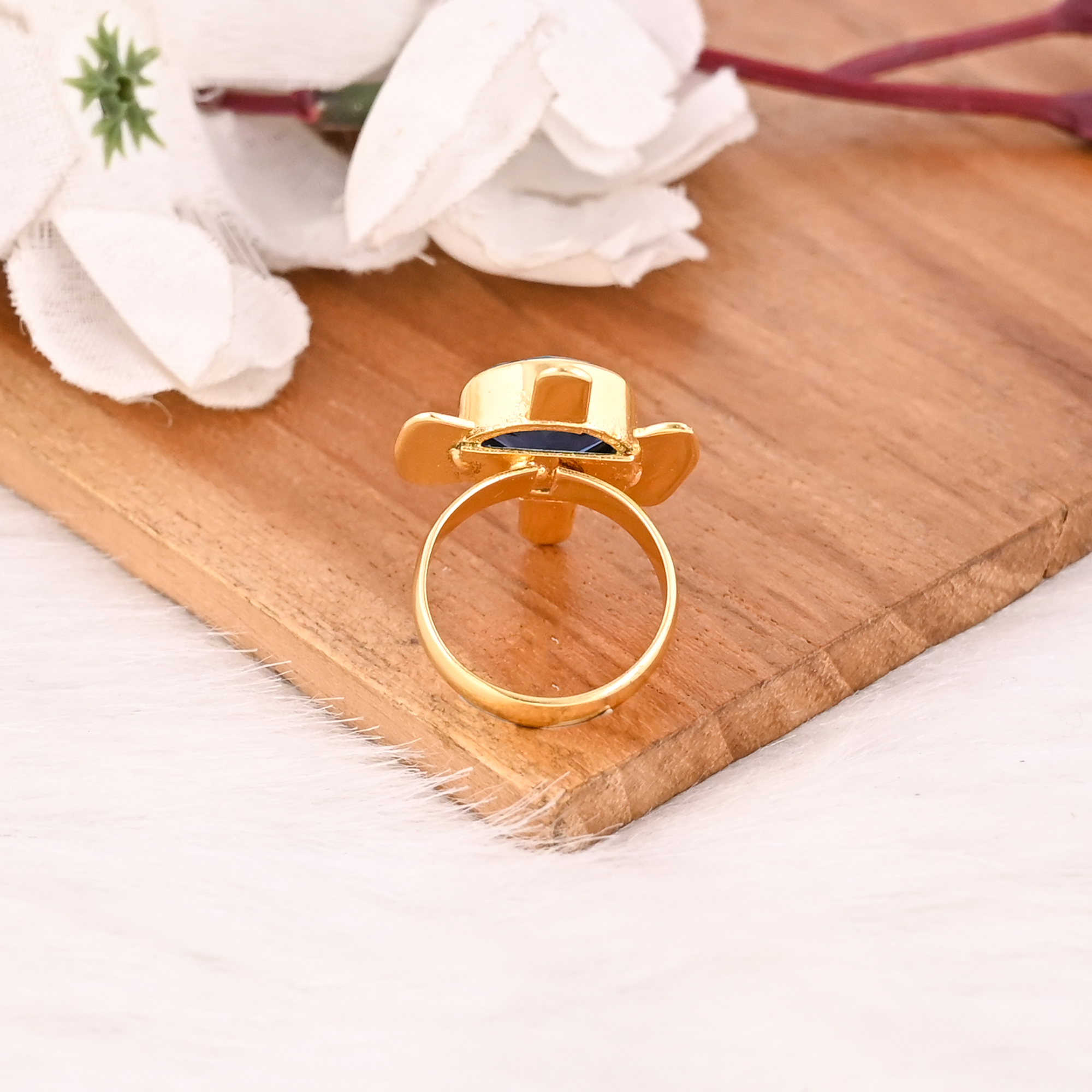 Elegant Ink Blue Hydro Gemstone Ring Handmade Fashion Jewelry for Women