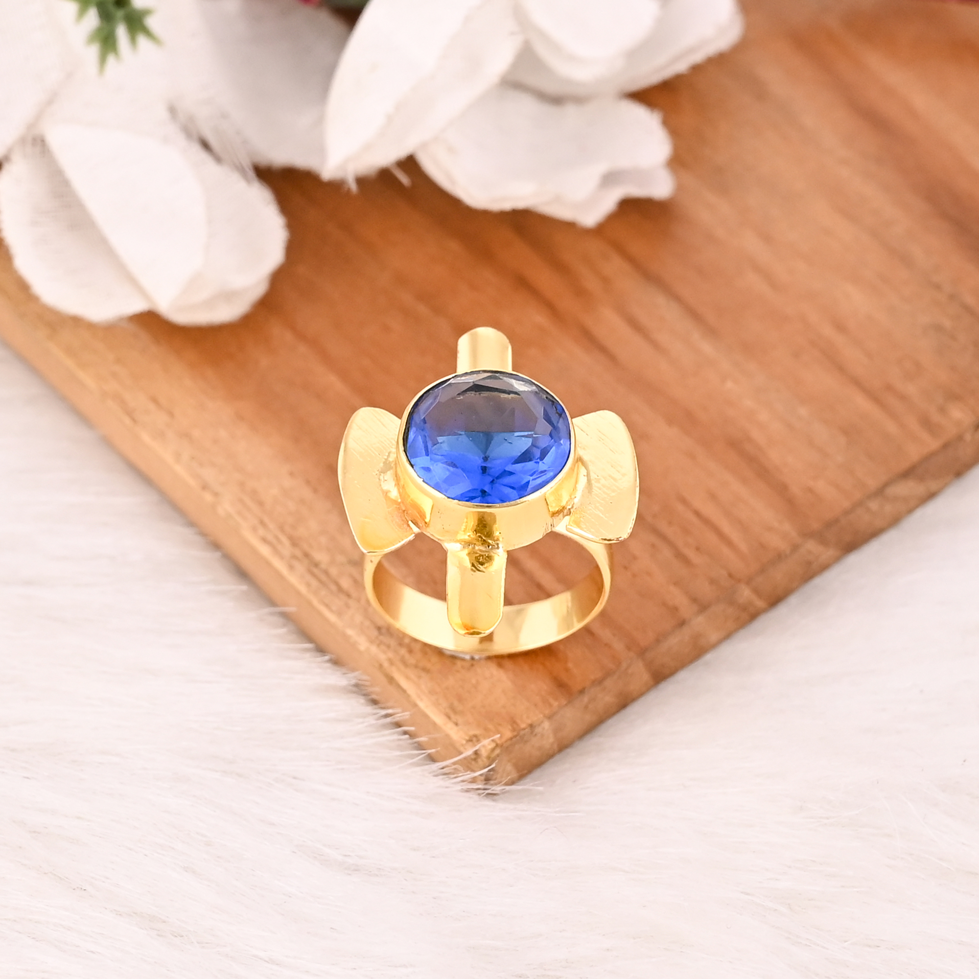 Elegant Ink Blue Hydro Gemstone Ring Handmade Fashion Jewelry for Women