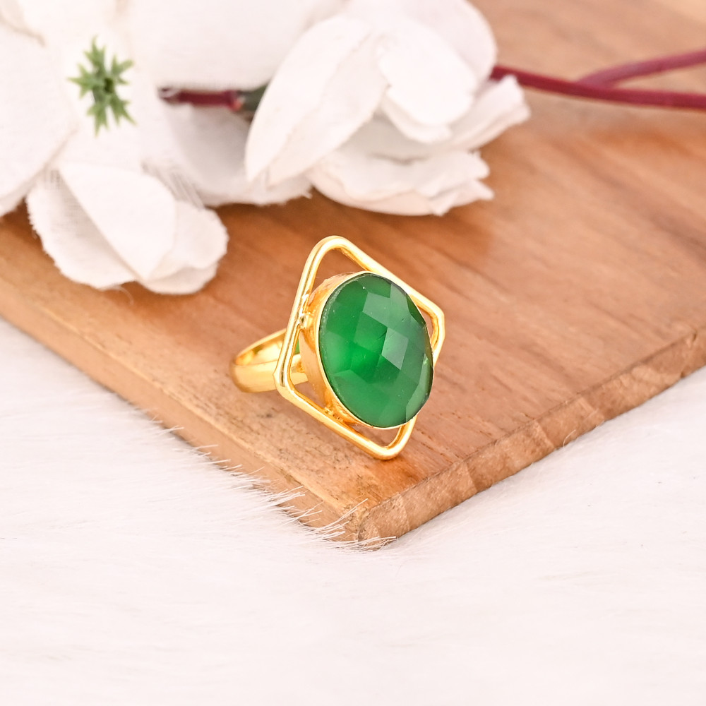 Image of Adjustable Green Hydro Brass Handmade Gemstone Ring for Women