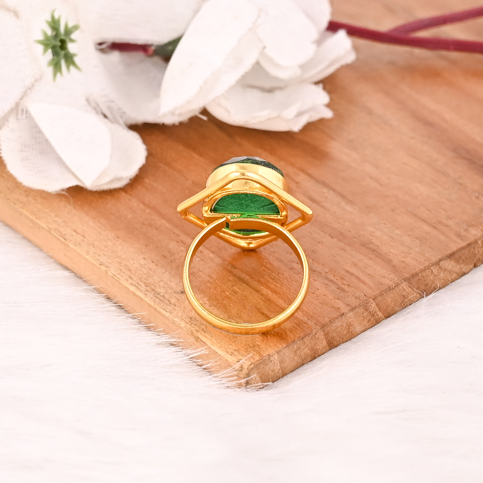 Adjustable Green Hydro Brass Handmade Gemstone Ring for Women
