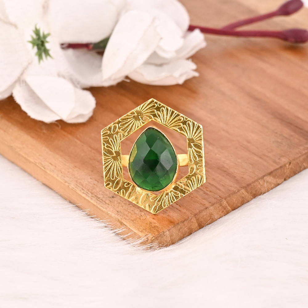Image of Green Tourmaline Hydro Ring for Women Gold Plated Adjustable Fashion Jewelry