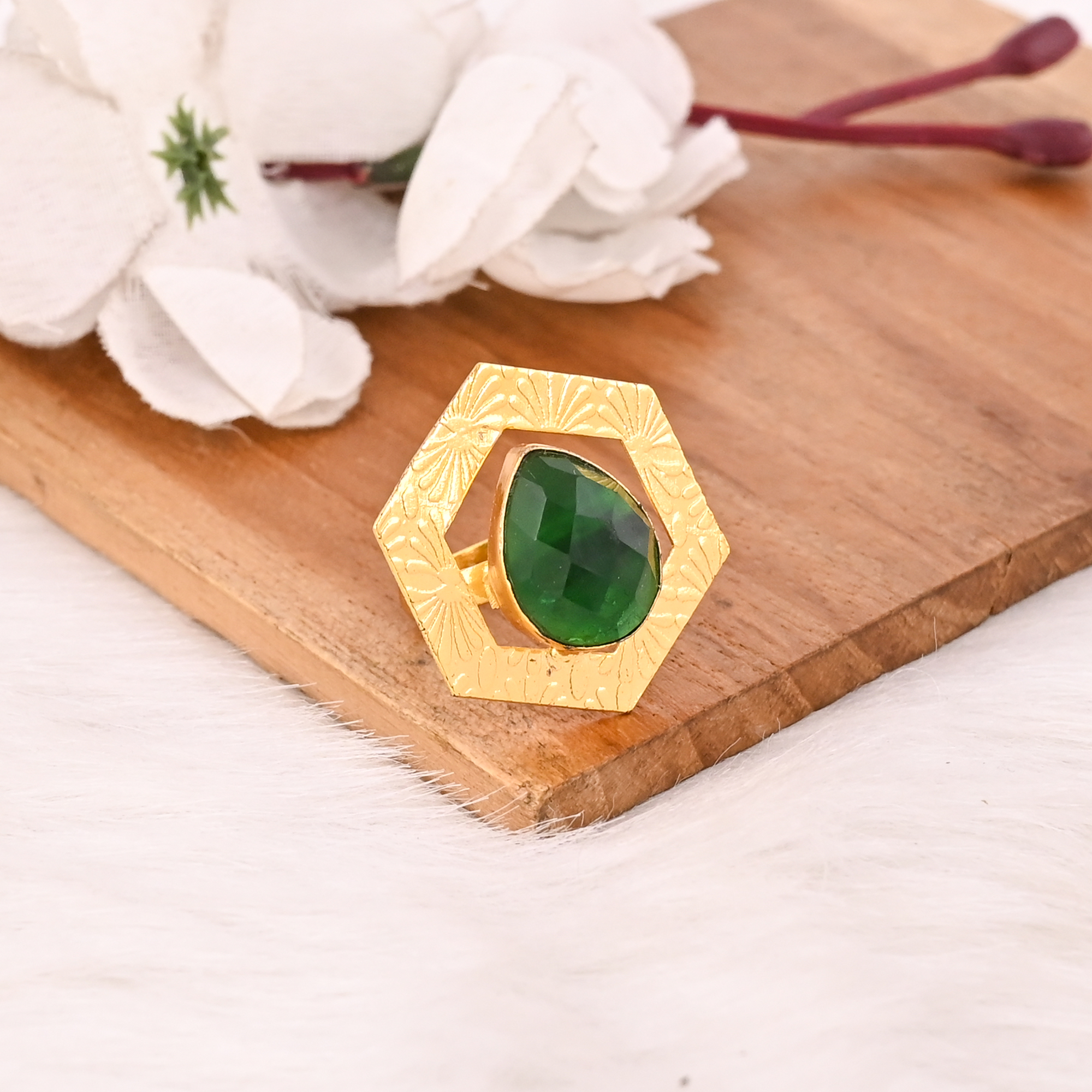 Green Tourmaline Hydro Ring for Women Gold Plated Adjustable Fashion Jewelry