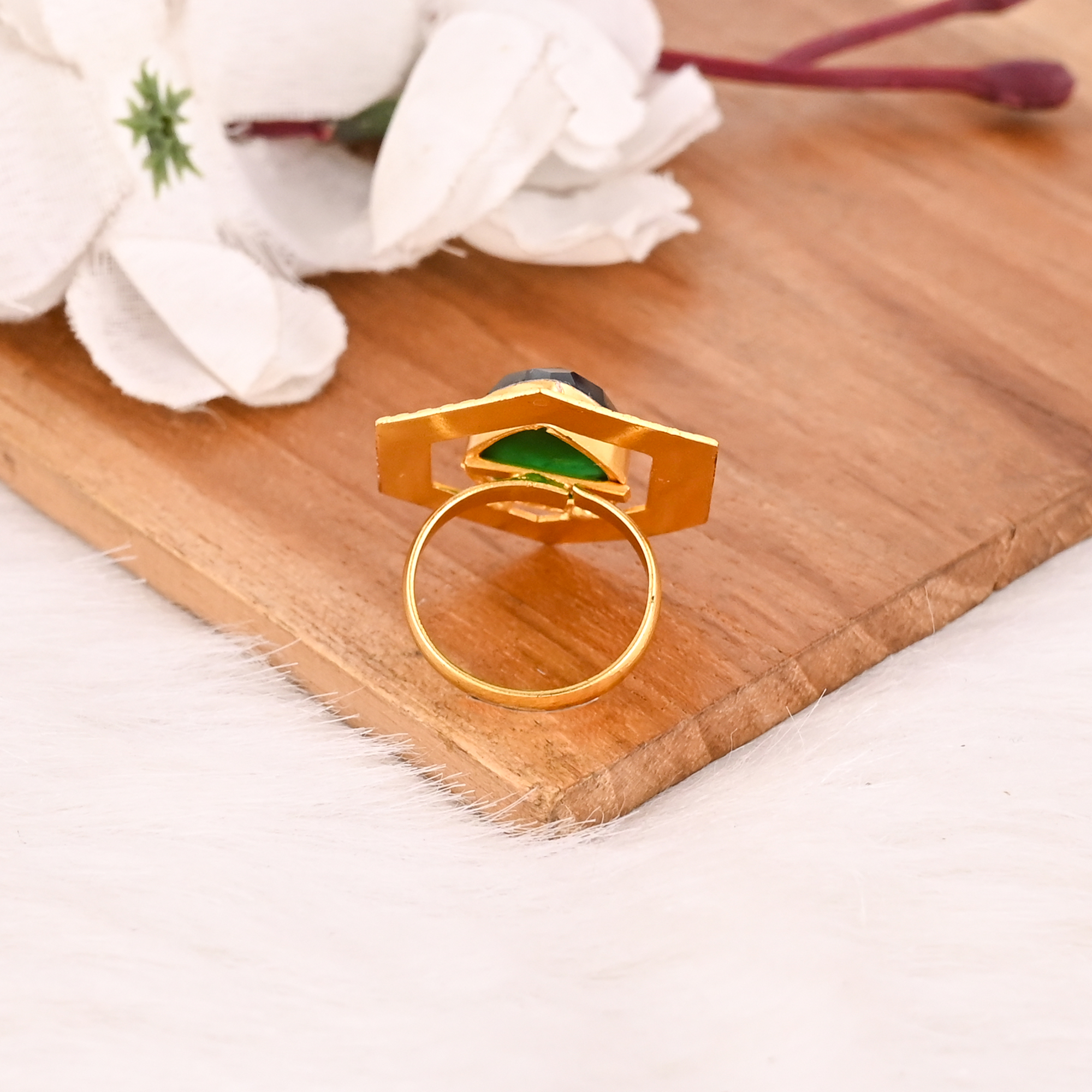 Green Tourmaline Hydro Ring for Women Gold Plated Adjustable Fashion Jewelry