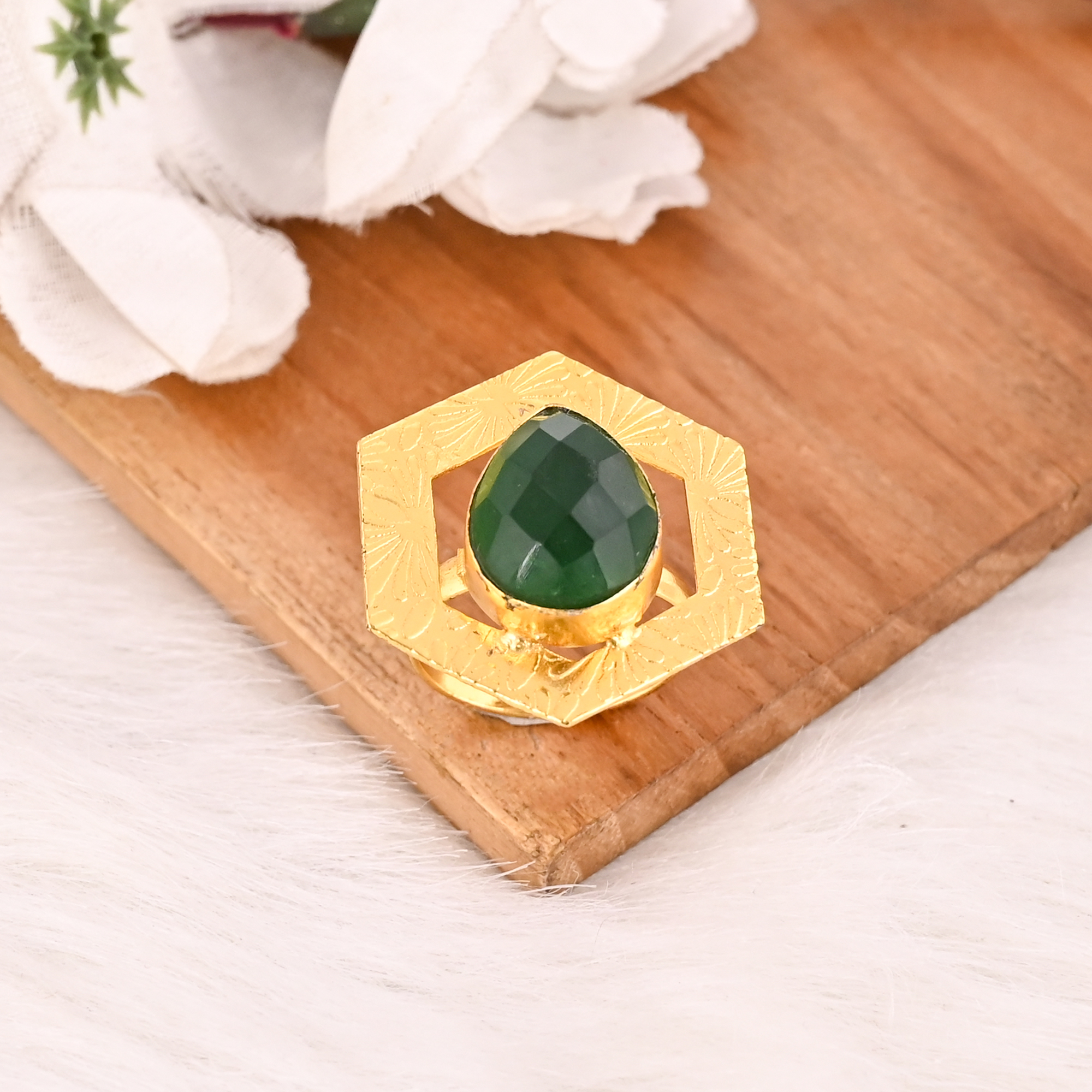 Green Tourmaline Hydro Ring for Women Gold Plated Adjustable Fashion Jewelry