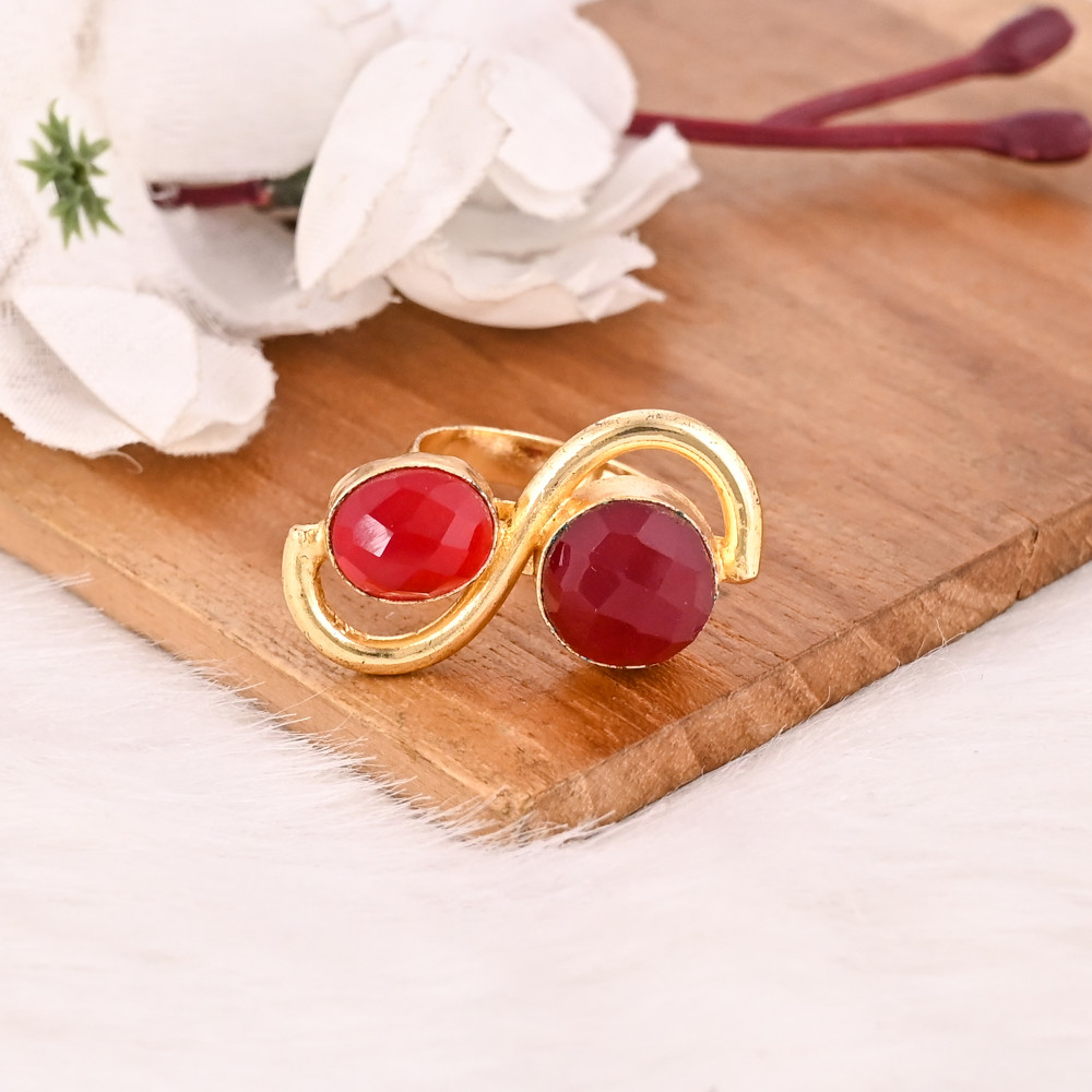 Image of Elegant Ruby Hydro &amp;  Fuchsia Chalcedony Ring Handmade Stylish Jewelry for Women