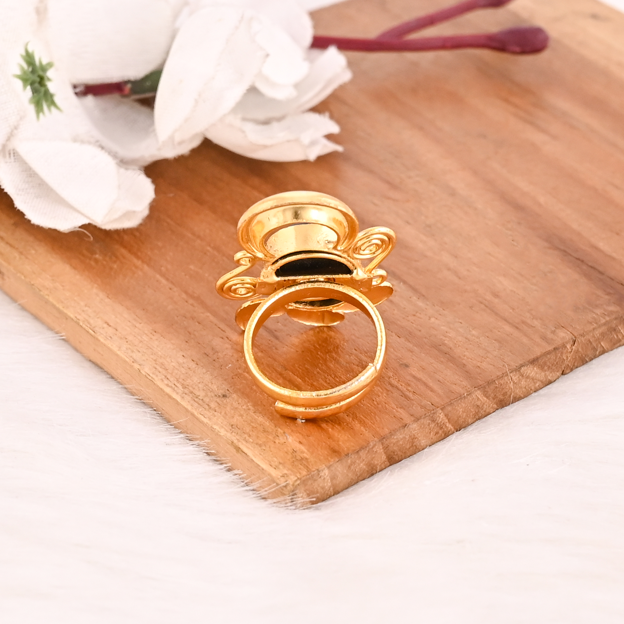 Black Onyx Gemstone Ring Handmade Adjustable Fashion Brass Jewelry for Women