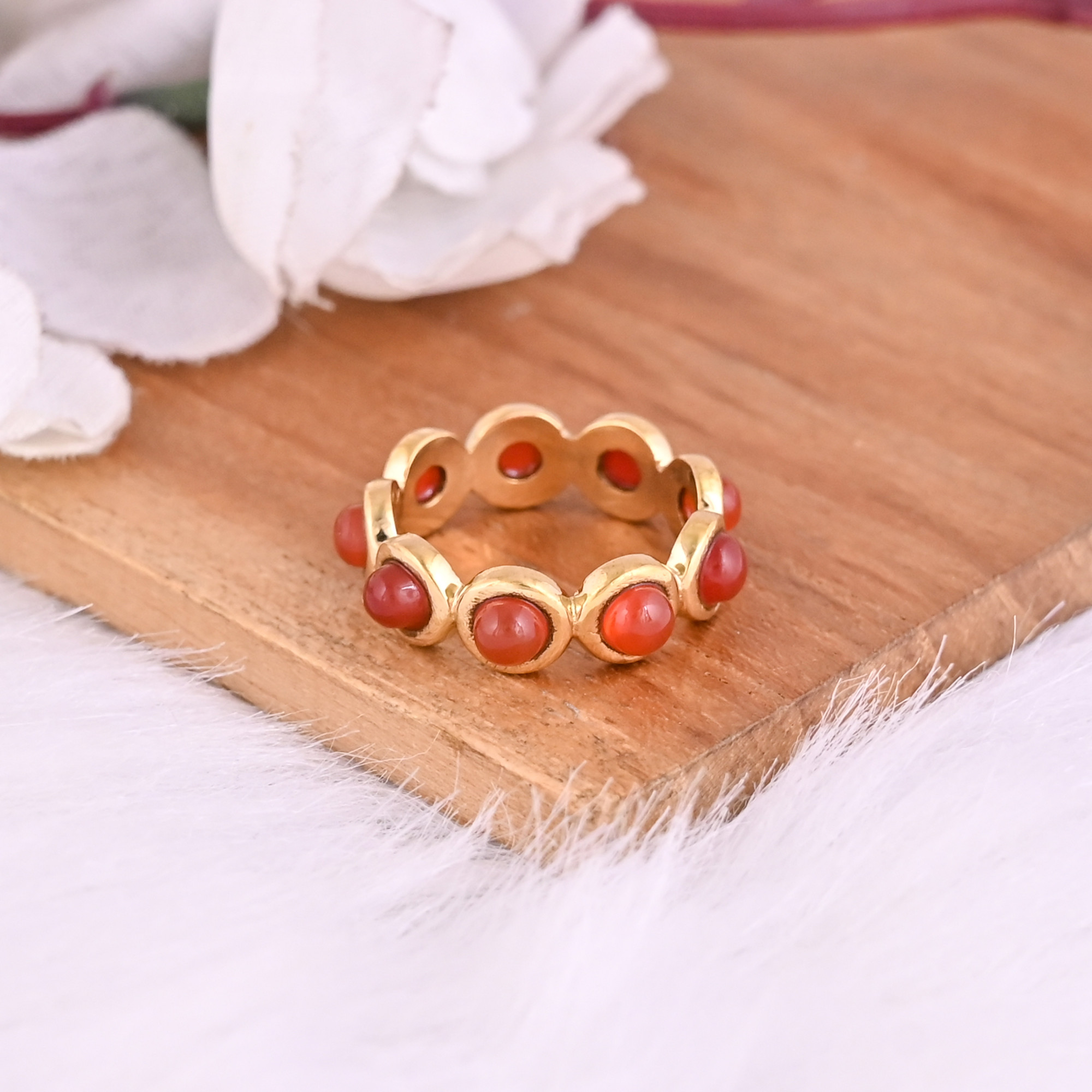 Natural Red Onyx Gemstone Eternity Ring 925 Sterling Silver Gold Plated