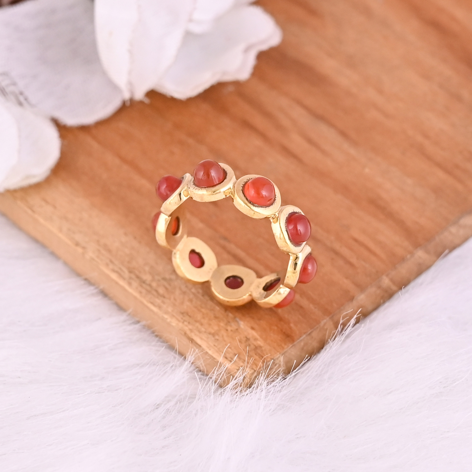 Natural Red Onyx Gemstone Eternity Ring  925 Sterling Silver Gold Plated