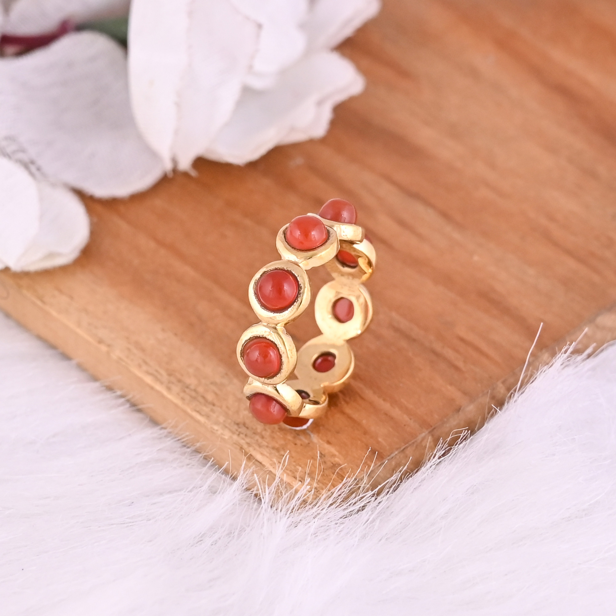Natural Red Onyx Gemstone Eternity Ring  925 Sterling Silver Gold Plated