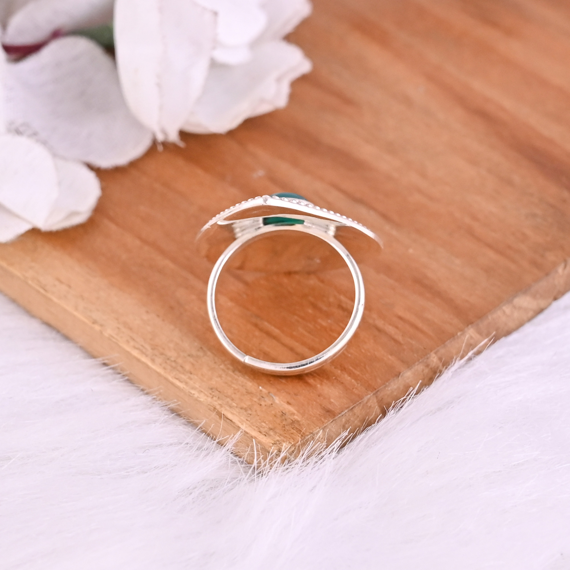 Natural Green Onyx Gemstone Boho Ethnic Statement Ring 925 Sterling Silver