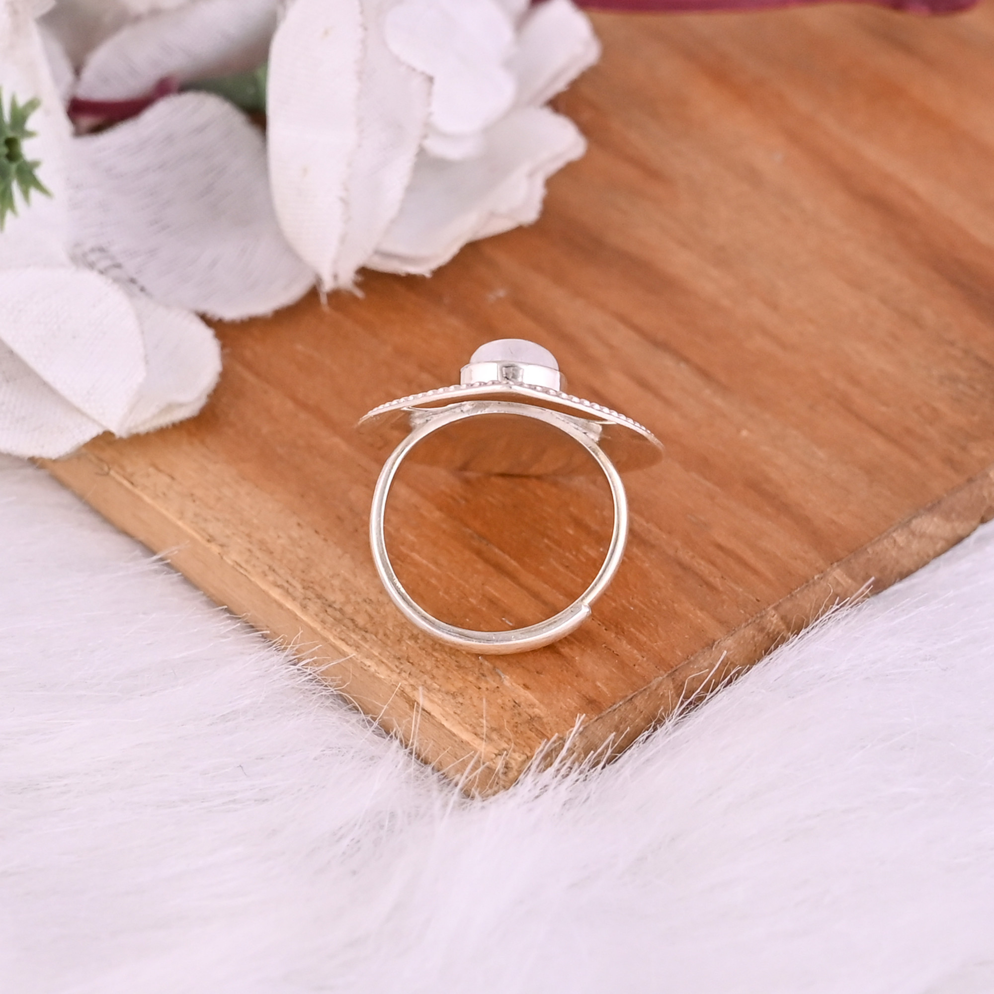 Natural Rainbow Moon Stone Statement Pear Shape Ring  925 Sterling Silver