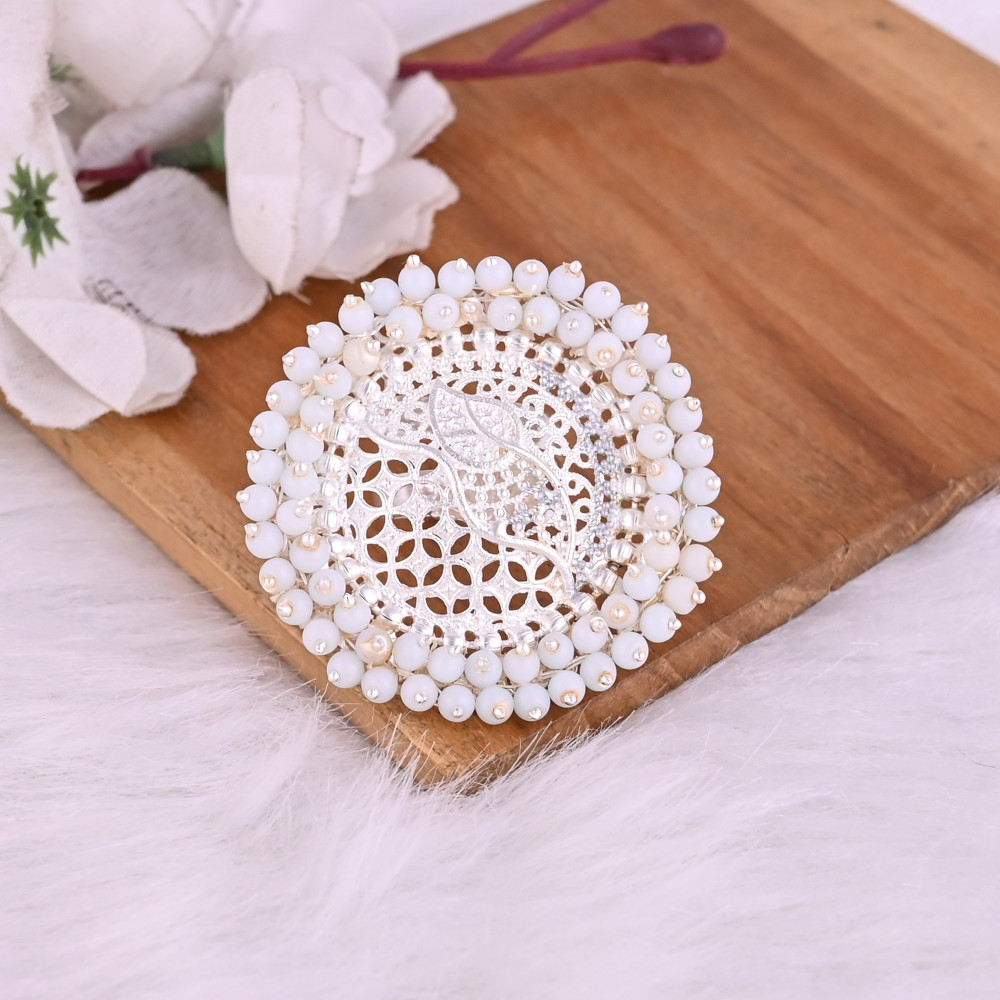 Image of Pearl Gemstone Floral Design Boho Adjustable Big Ring
