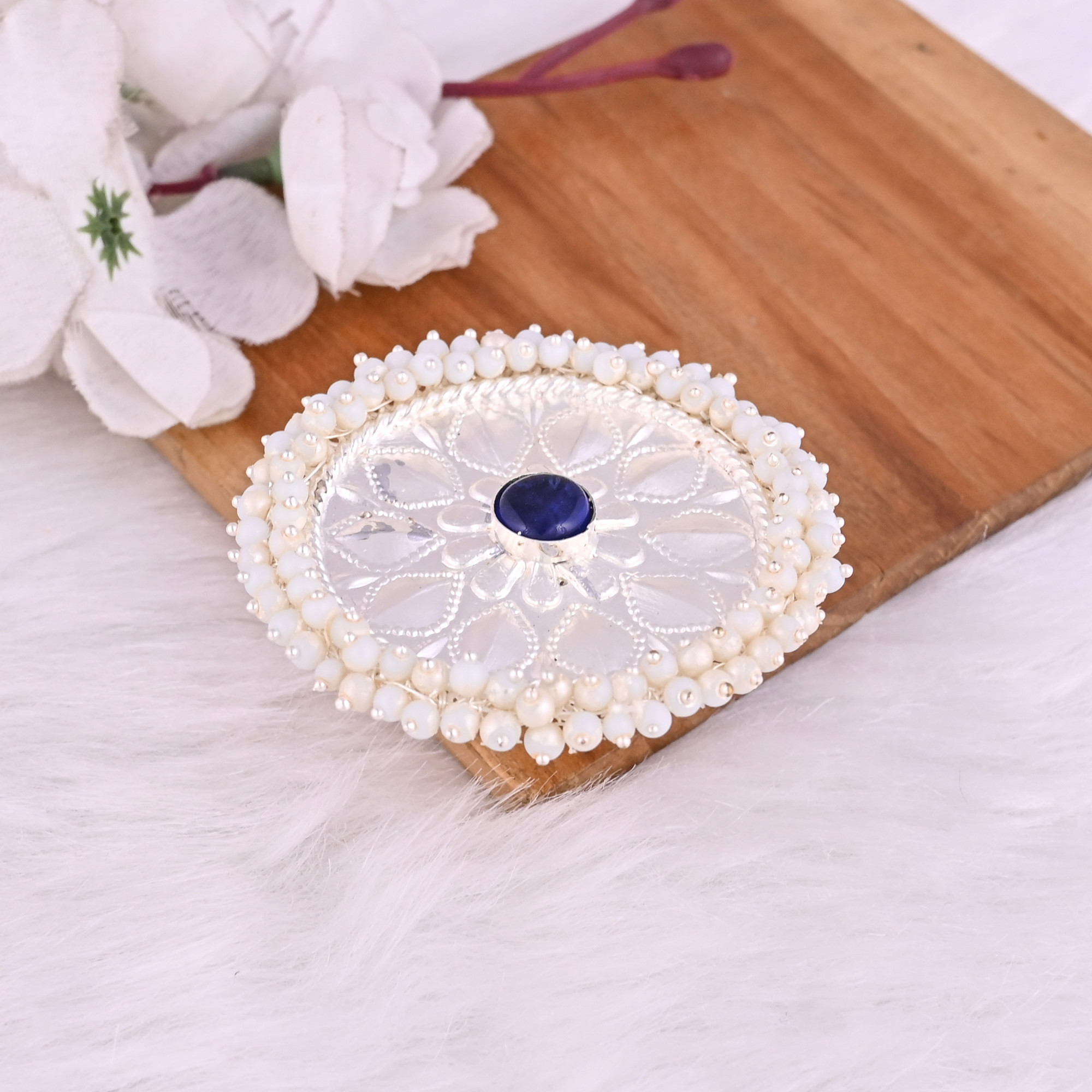 Blue Hydro Pearl Gemstone Floral Design Boho Adjustable Big Ring