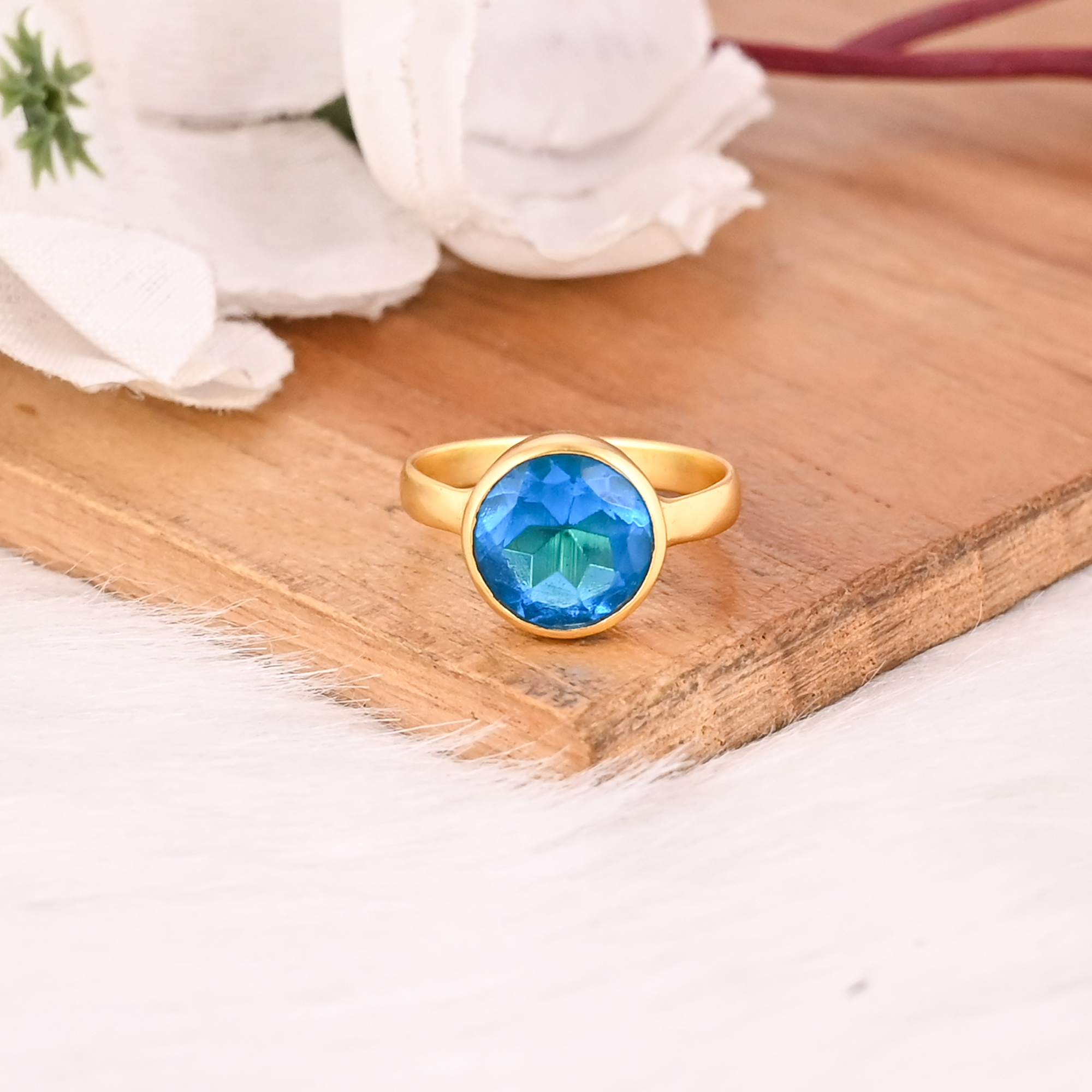Blue Topaz Hydro Adjustable Ring Handmade Gemstone Jewelry for Women