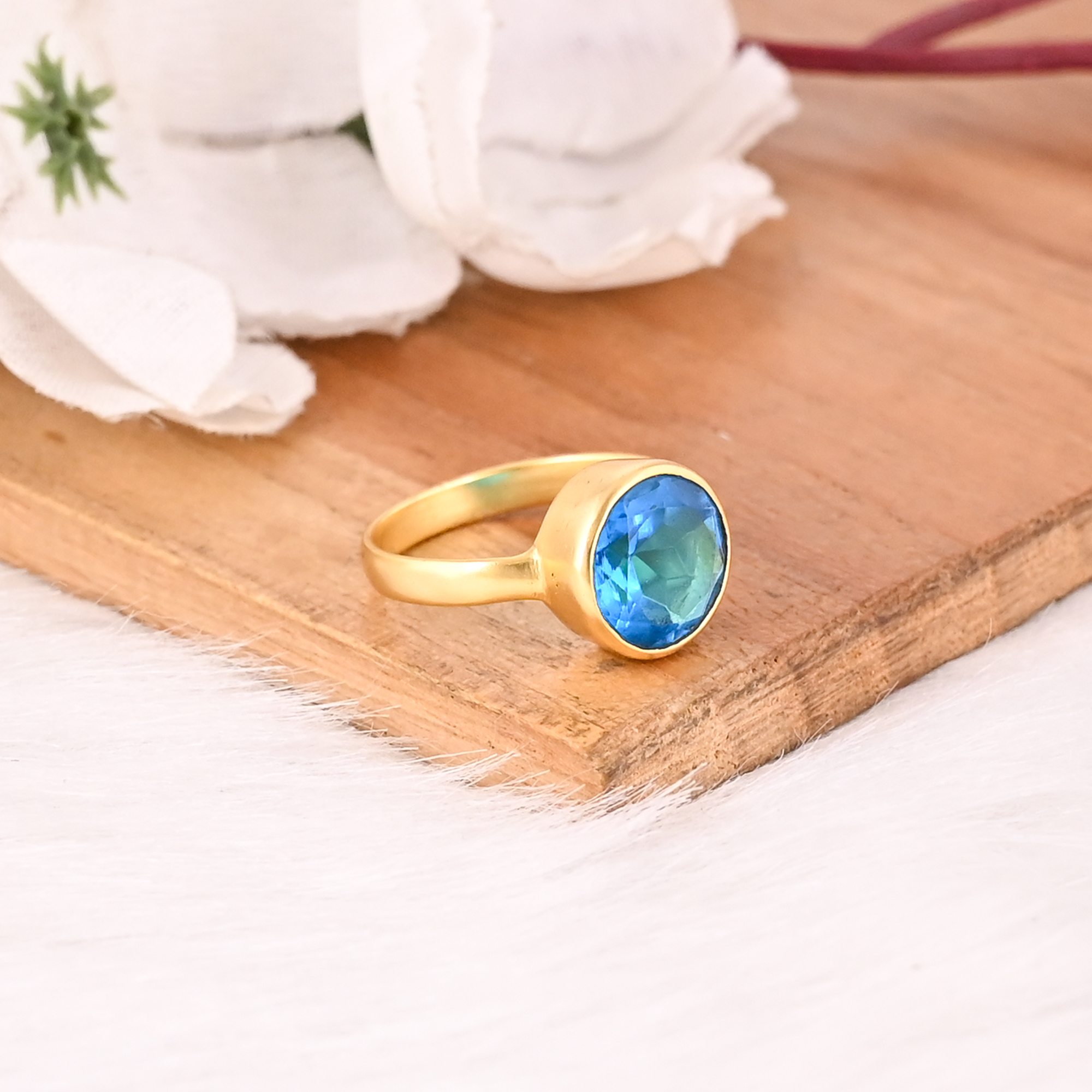 Blue Topaz Hydro Adjustable Ring Handmade Gemstone Jewelry for Women