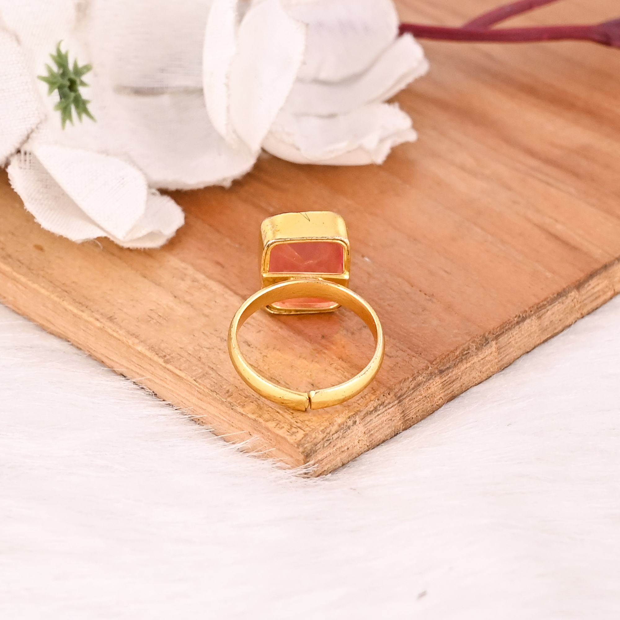Pink Tourmaline Hydro Ring Gold Plated Brass Handmade Adjustable Gemstone Ring Fashion Jewelry for Women