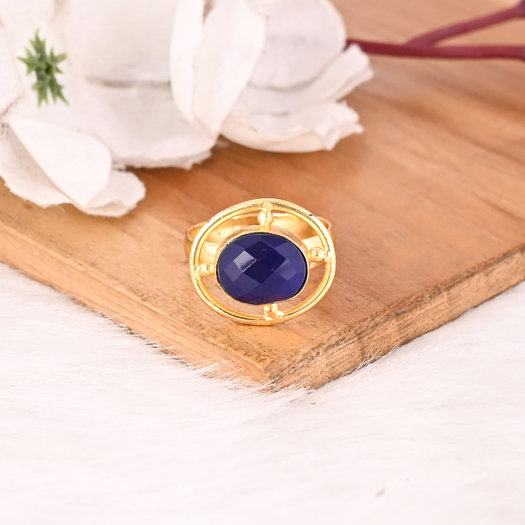 Elegant Designer Ink Blue Hydro Stone Ring Handmade Gemstone Jewelry for Women