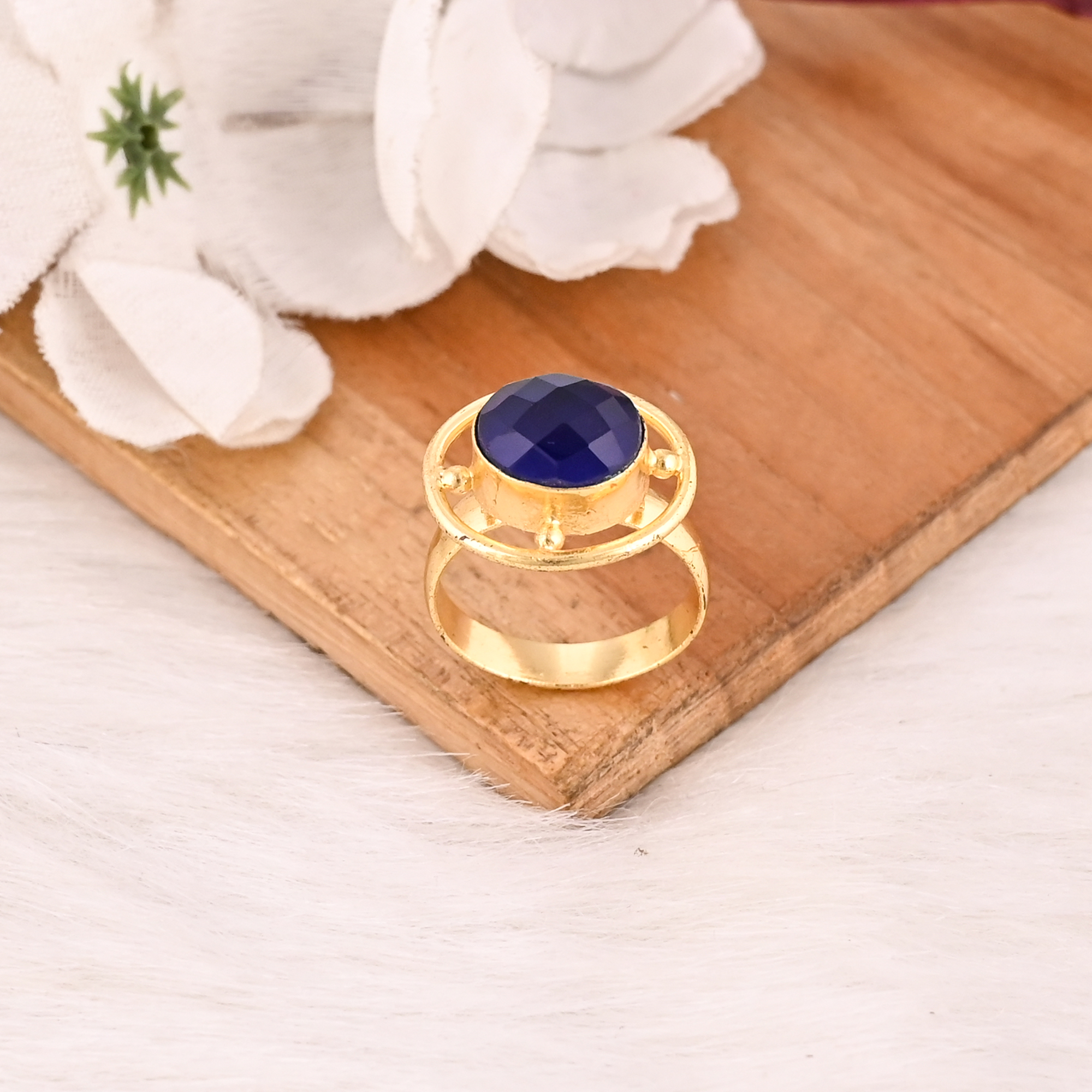 Elegant Designer Ink Blue Hydro Stone Ring Handmade Gemstone Jewelry for Women