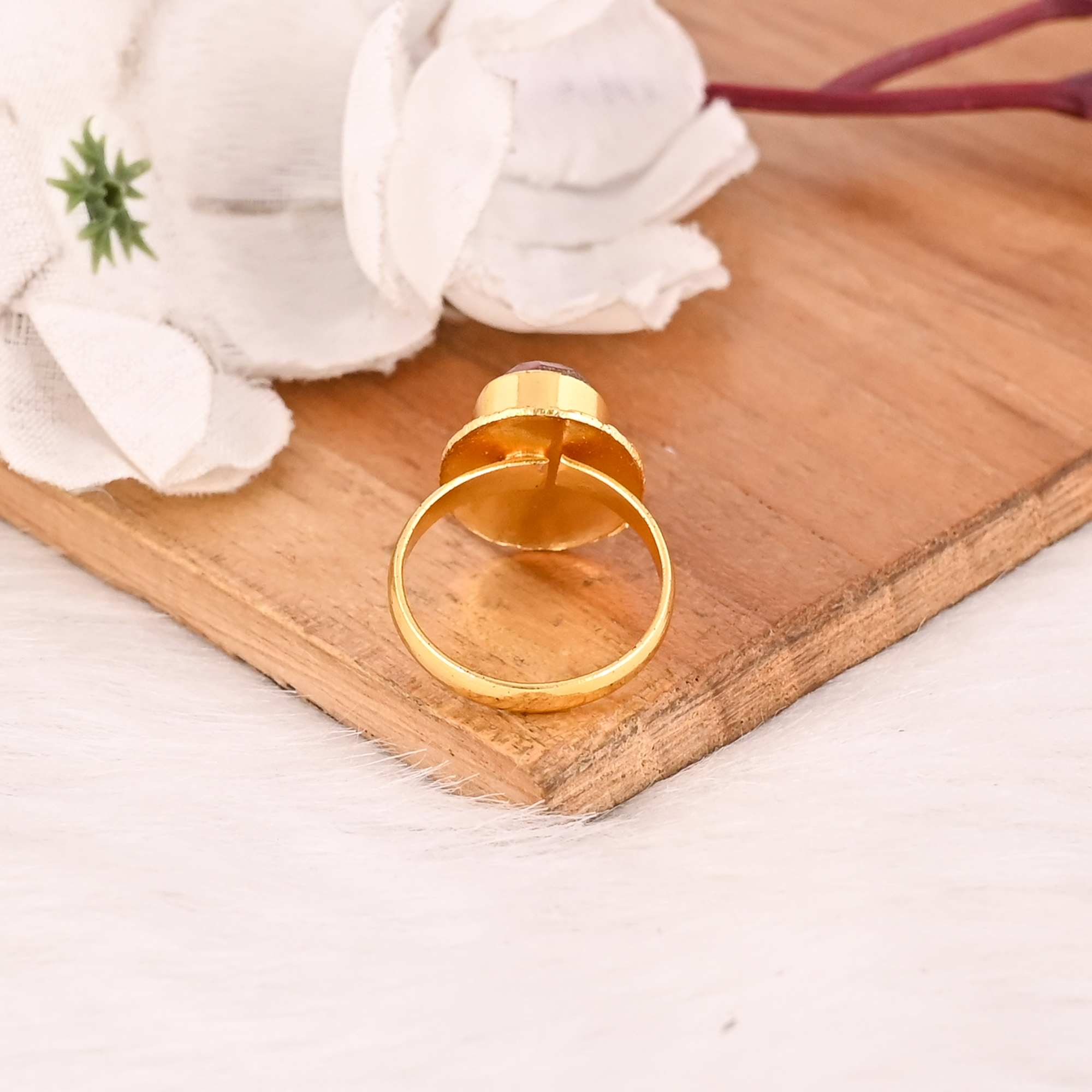 Red Hydro Gemstone Gold Plated Brass Handmade Adjustable Fashion Ring for Women