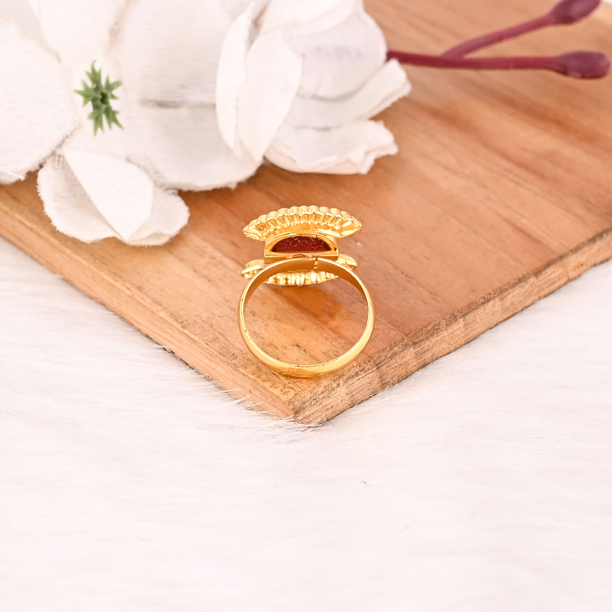 Adjustable Garnet Hydro Gemstone Lab Created Round Gold Plated Brass Ring Handmade Stylish Jewelry for Women
