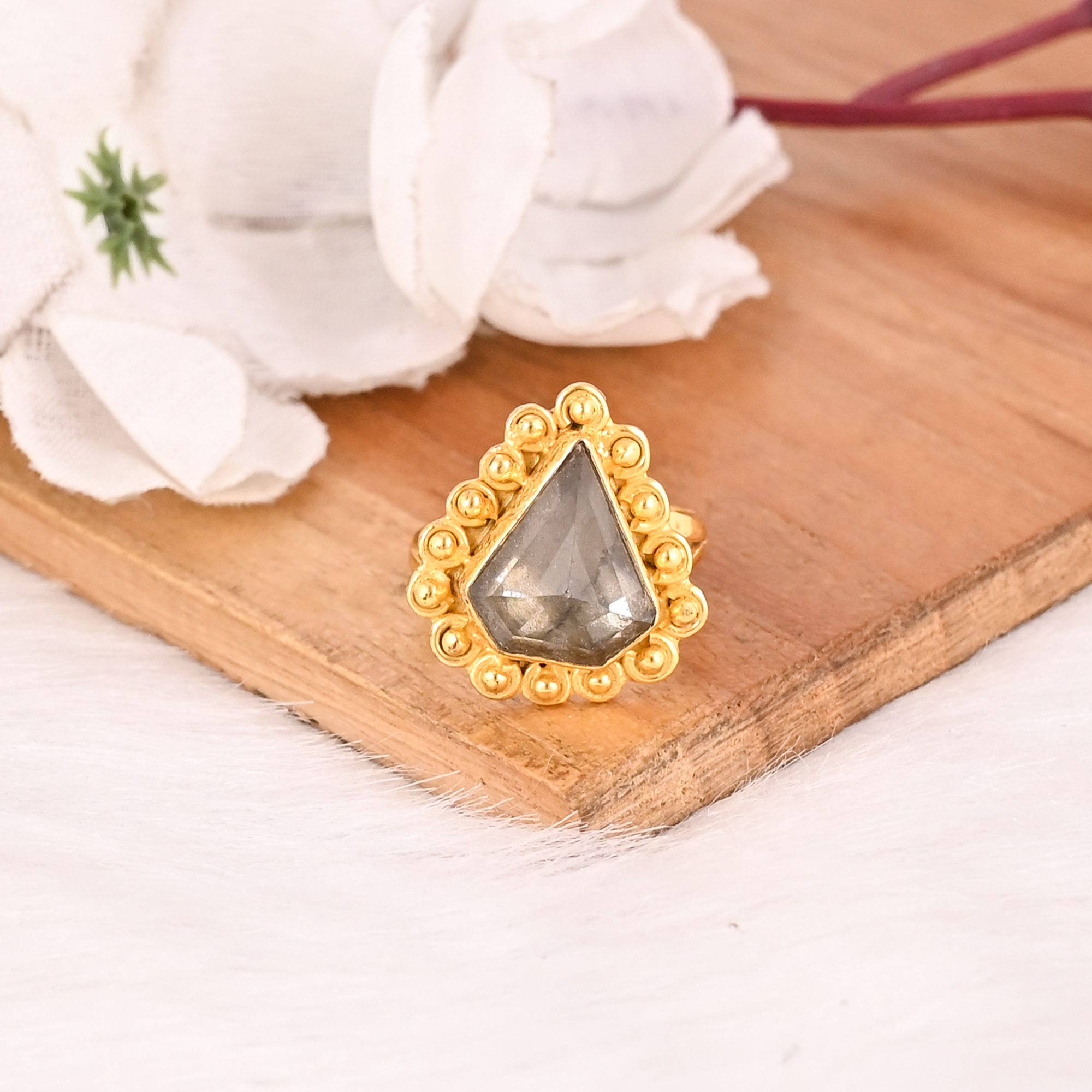 Stylish Pyrite  Crystal Doublet Gemstone Ring Handmade Fashion Jewelry for Women