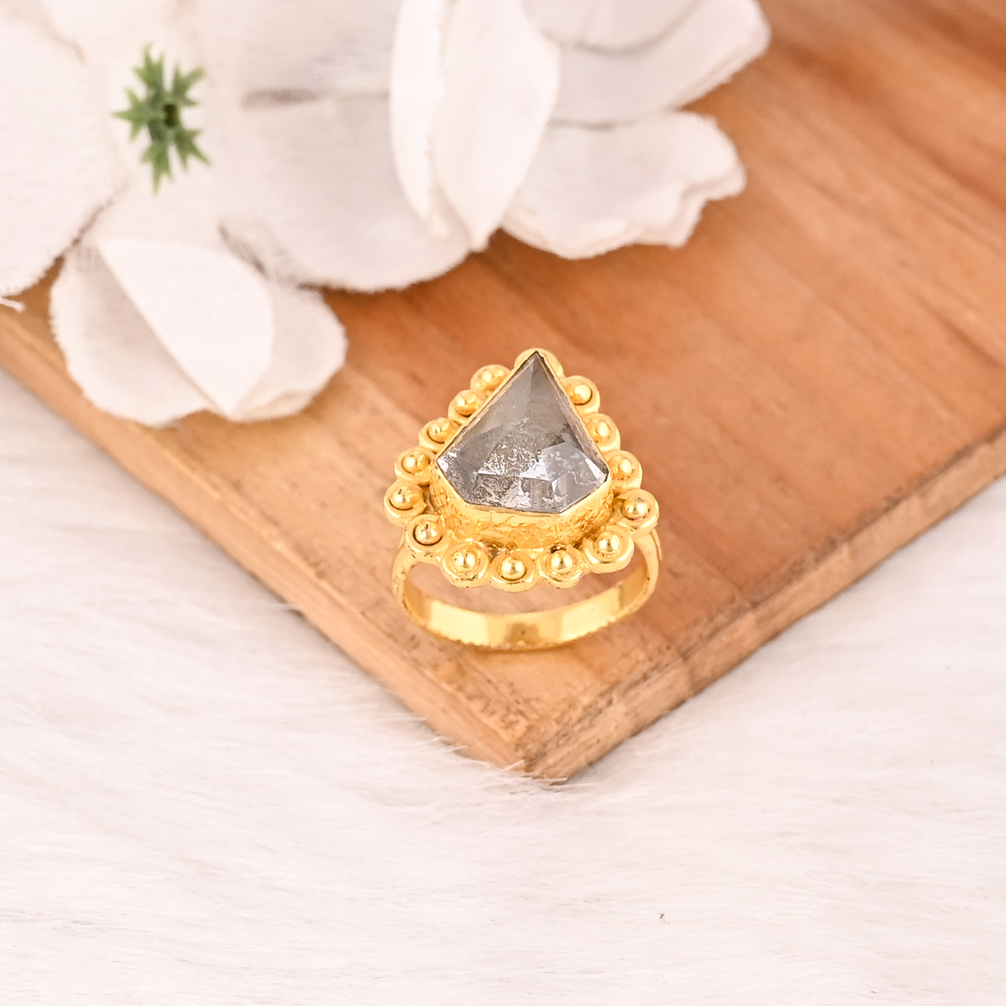 Stylish Pyrite  Crystal Doublet Gemstone Ring Handmade Fashion Jewelry for Women