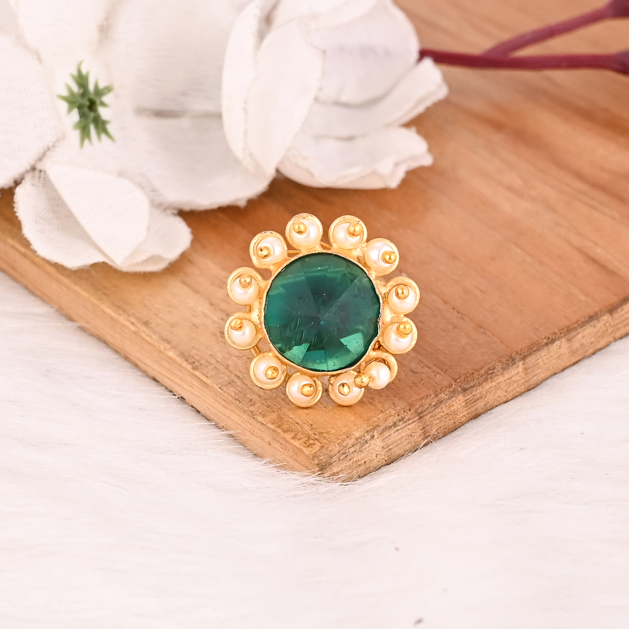 Stylish Blue Topaz Hydro  Pearl Adjustable Ring Handmade Gemstone Jewelry for Women