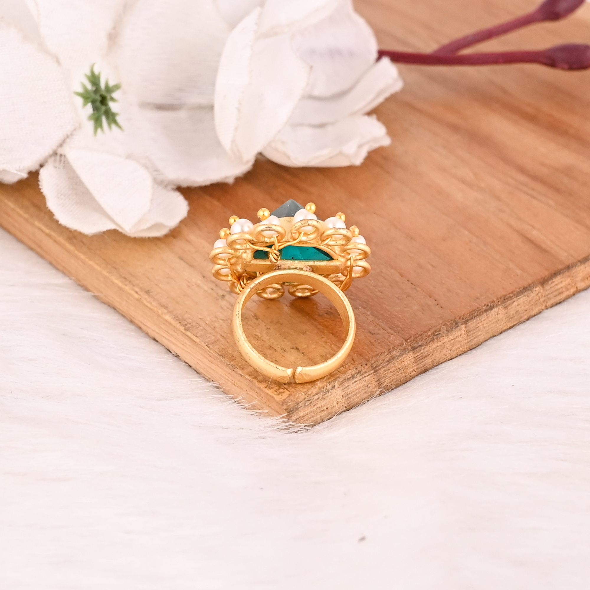 Stylish Blue Topaz Hydro  Pearl Adjustable Ring Handmade Gemstone Jewelry for Women