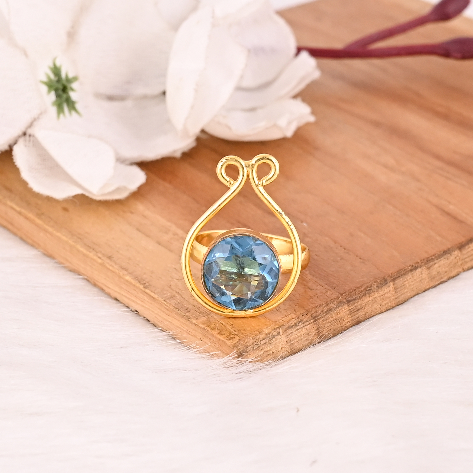 Blue Topaz Hydro Adjustable Ring Handmade Gemstone Jewelry for Women