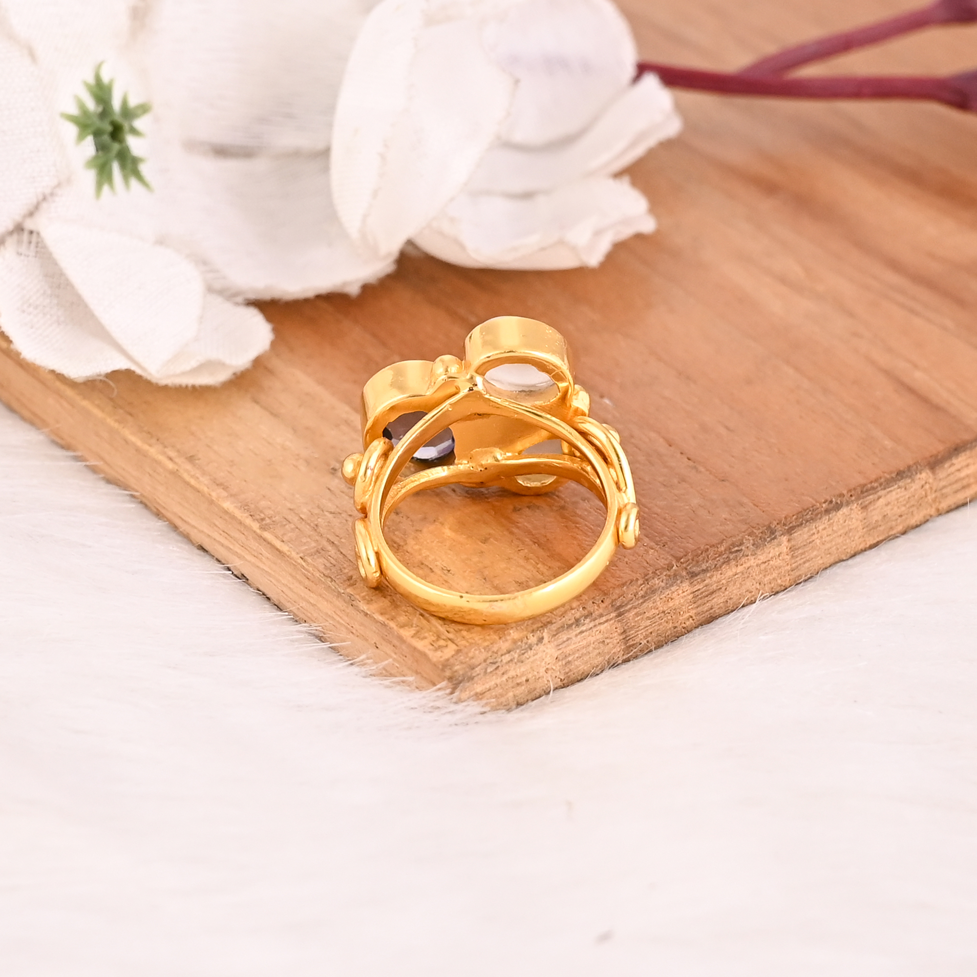 Tanzanite Hydro Green Amethyst Hydro and Crystal Gemstone Brass Ring Handmade Fashion Jewelry for women