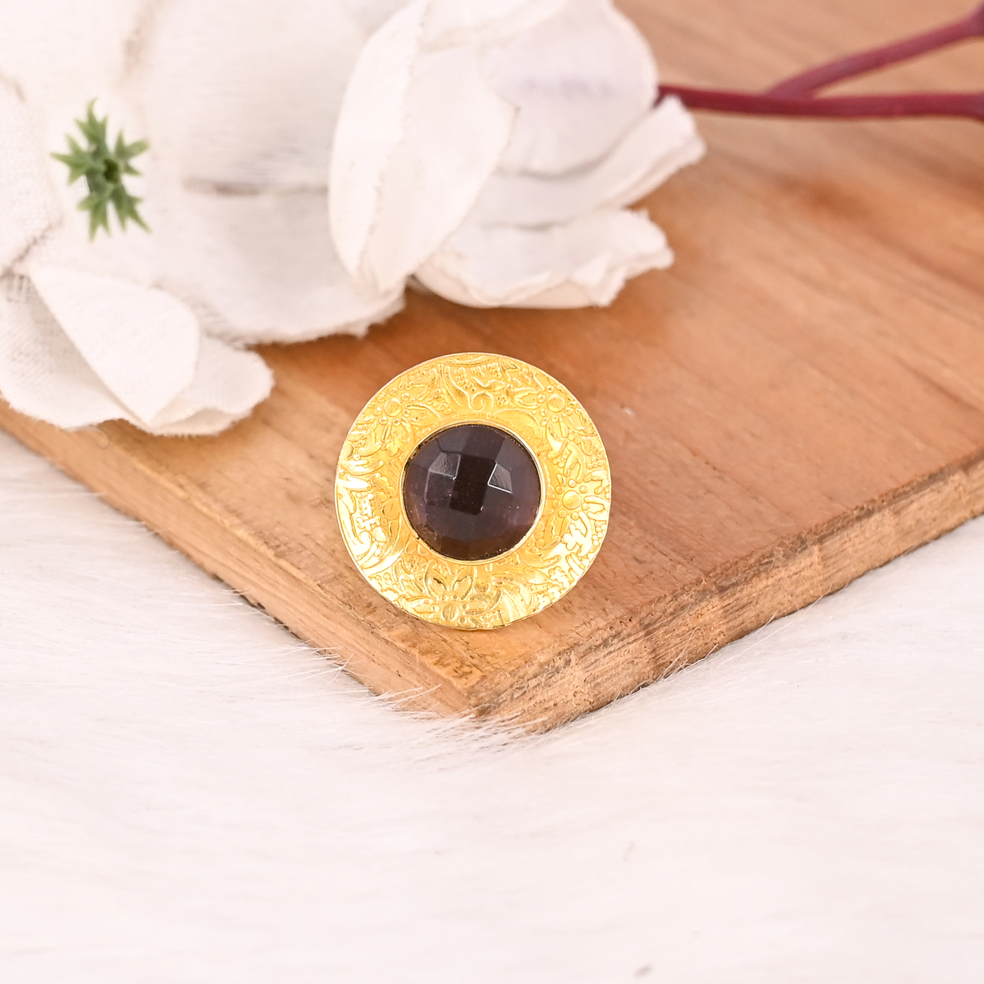 Vintage Style Purple Amethyst Hydro Ring Gold Plated Brass Gemstone Rings Stylish Jewelry for Women