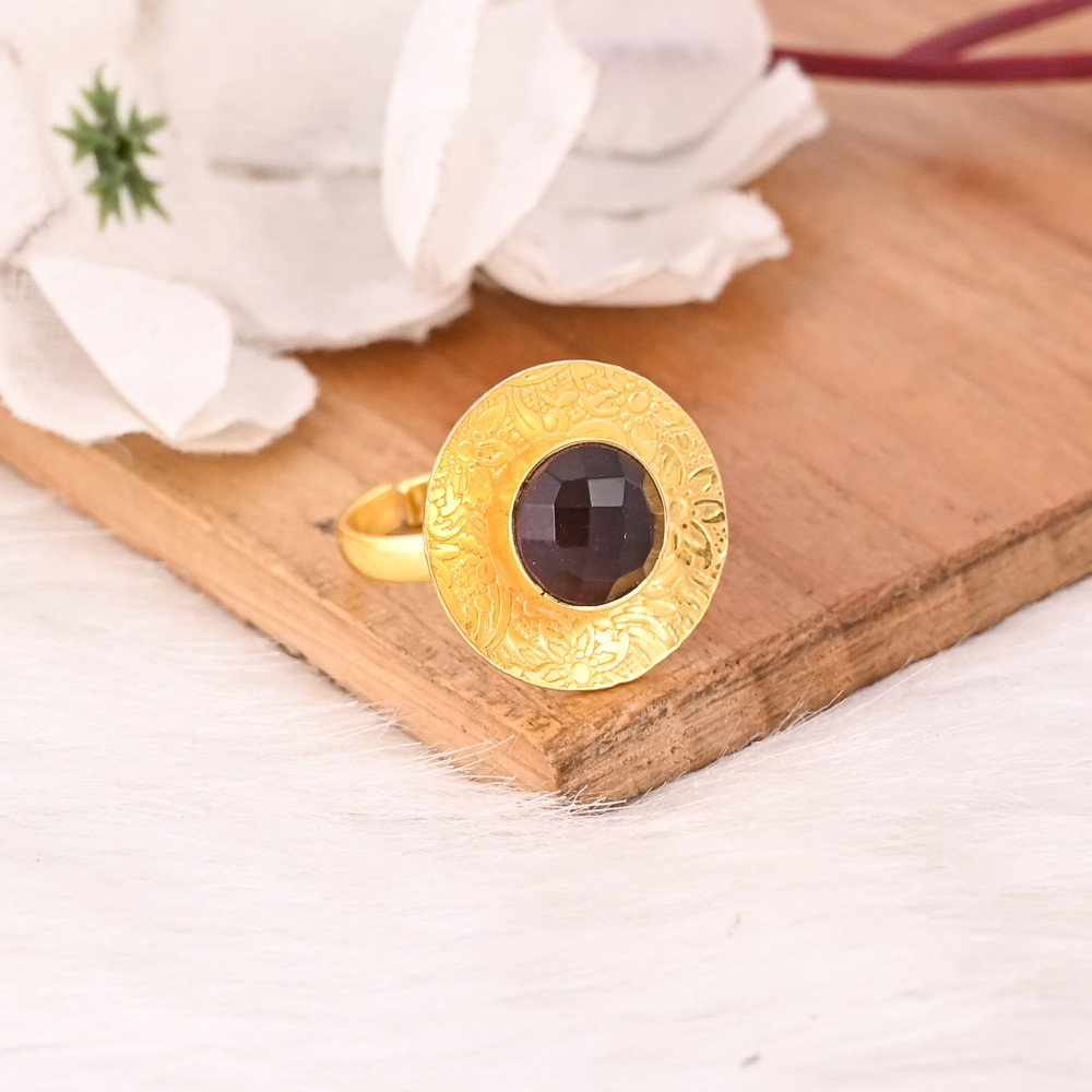 Image of Vintage Style Purple Amethyst Hydro Ring Gold Plated Brass Gemstone Rings Stylish Jewelry for Women