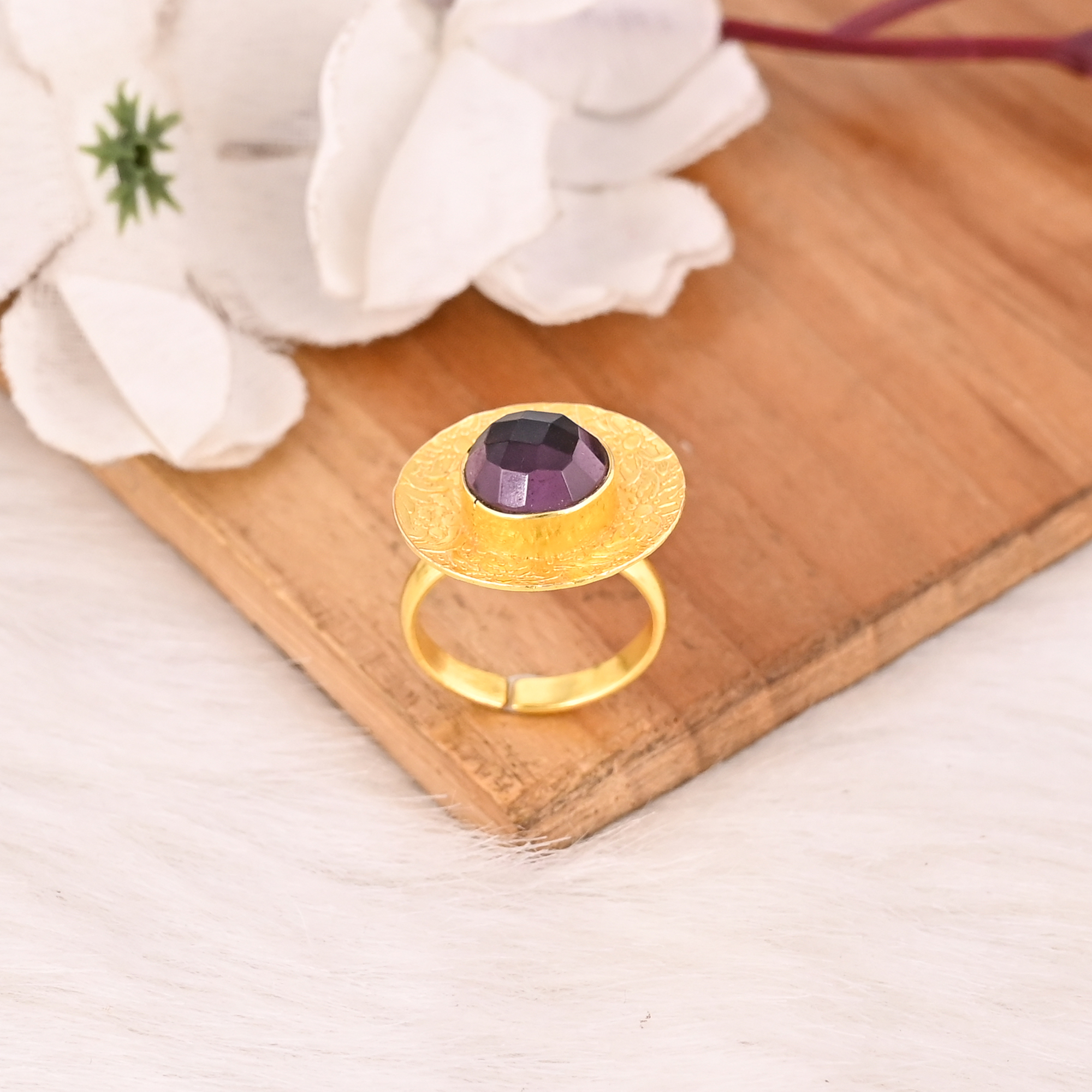 Vintage Style Purple Amethyst Hydro Ring Gold Plated Brass Gemstone Rings Stylish Jewelry for Women
