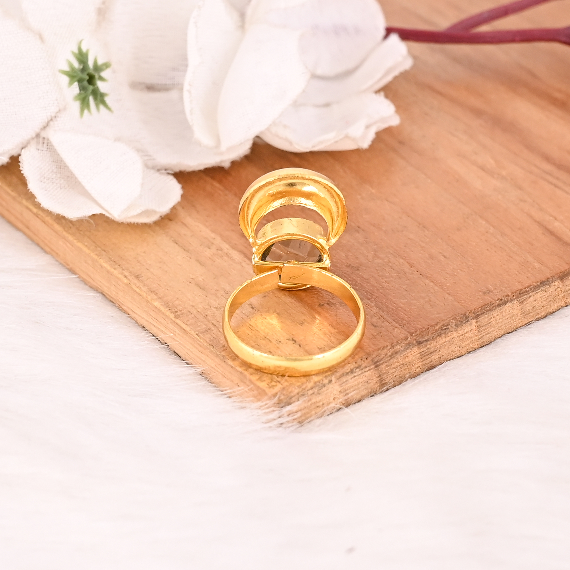 Adjustable Stylish Green Amethyst Hydro Gemstone Gold Plated Brass Handmade Ring for Women