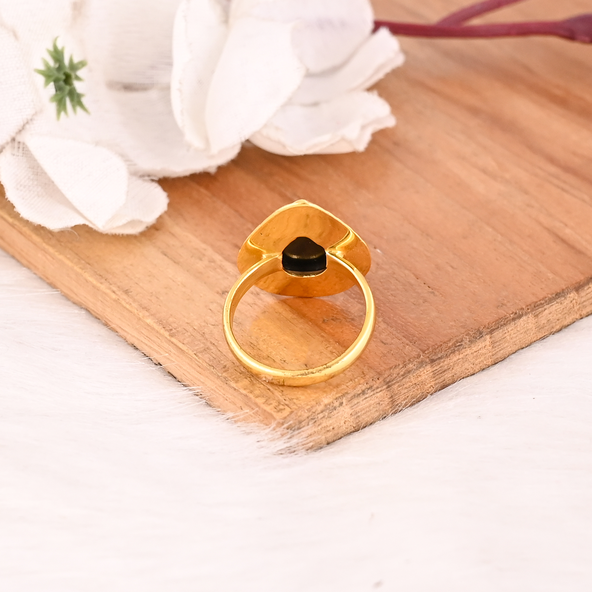 Black Onyx Ring Handmade Adjustable Stylish Brass Jewelry for Women