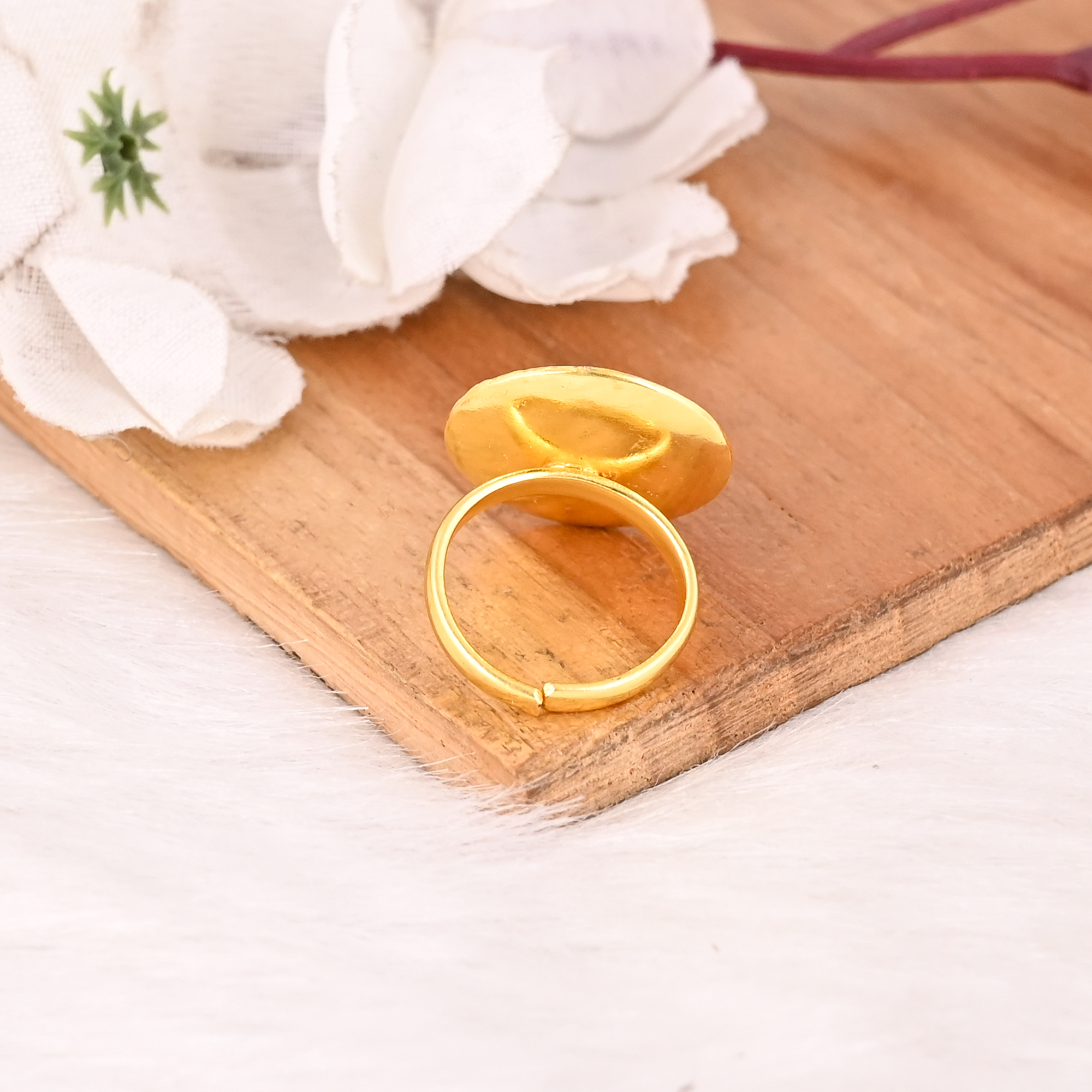 Green Crystal Doublet Brass Ring Handmade Adjustable Boho Statement Fashion Jewelry for Women