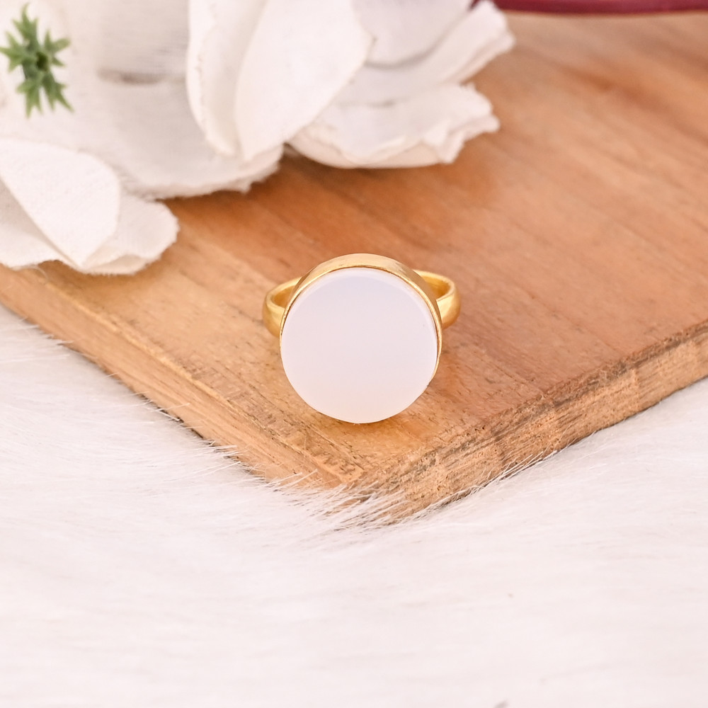 Image of Natural White Onyx Brass Gold Plated Stylish Ring Handmade Jewelry for Women