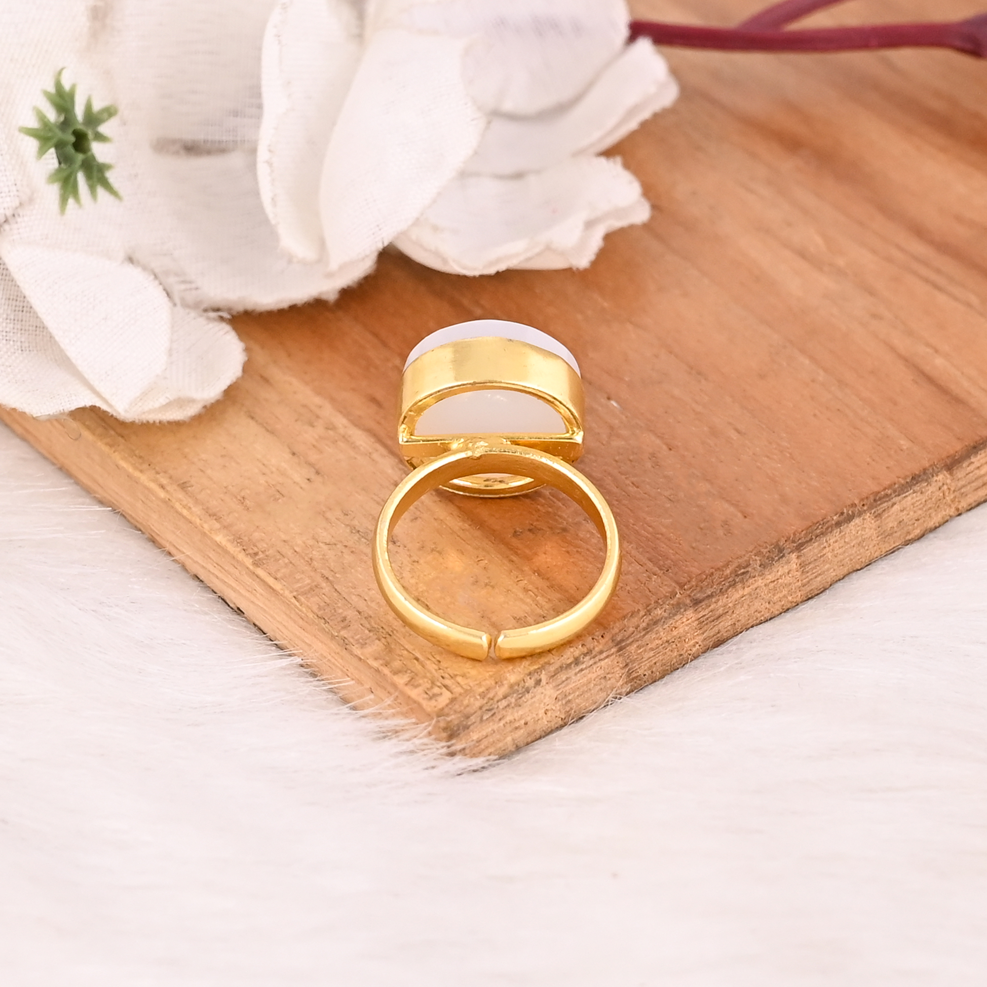 Natural White Onyx Brass Gold Plated Stylish Ring Handmade Jewelry for Women