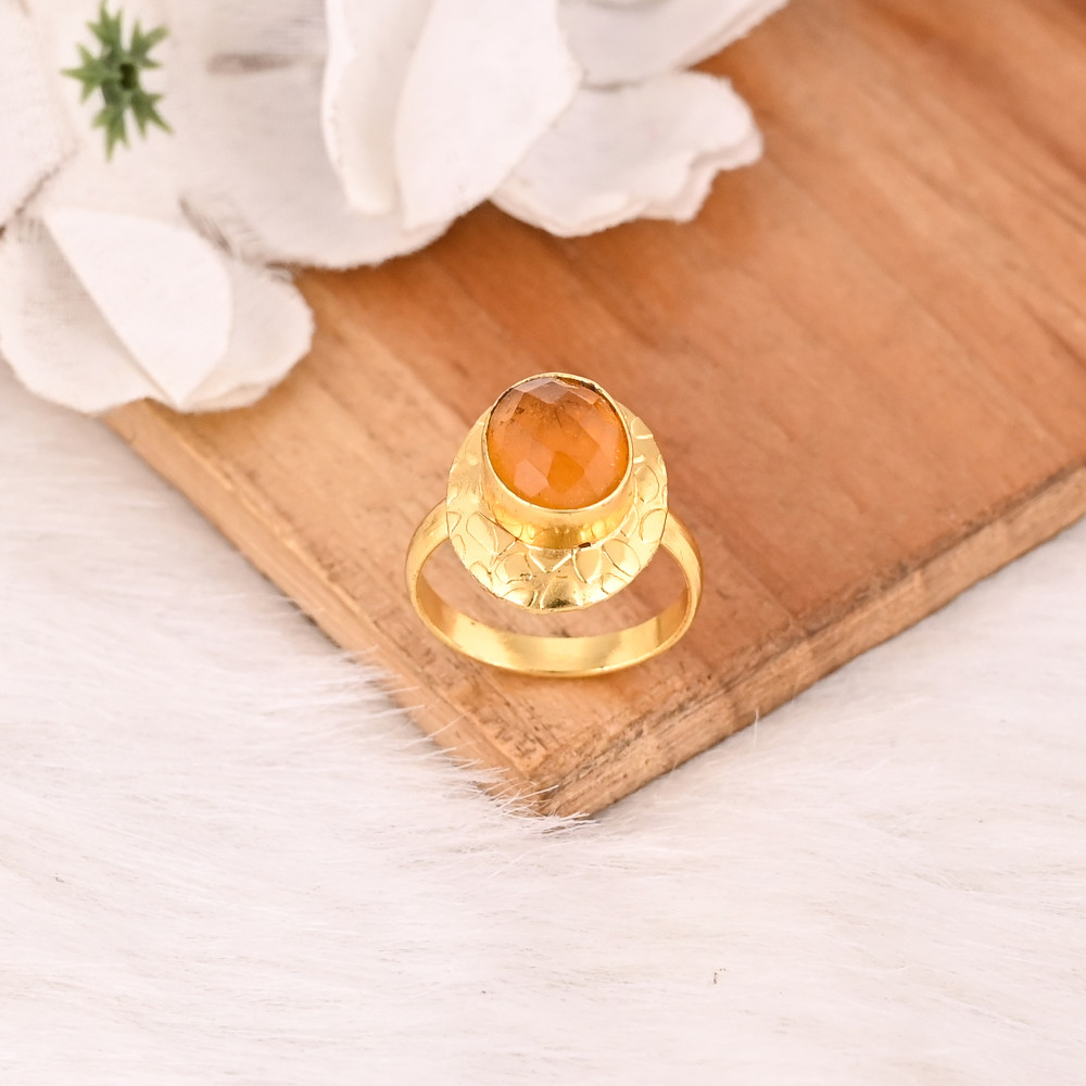 Image of Elegant Hydro Citrine Oval Adjustable Ring Handmade Gold Plated Brass Stylish Jewelry for Women