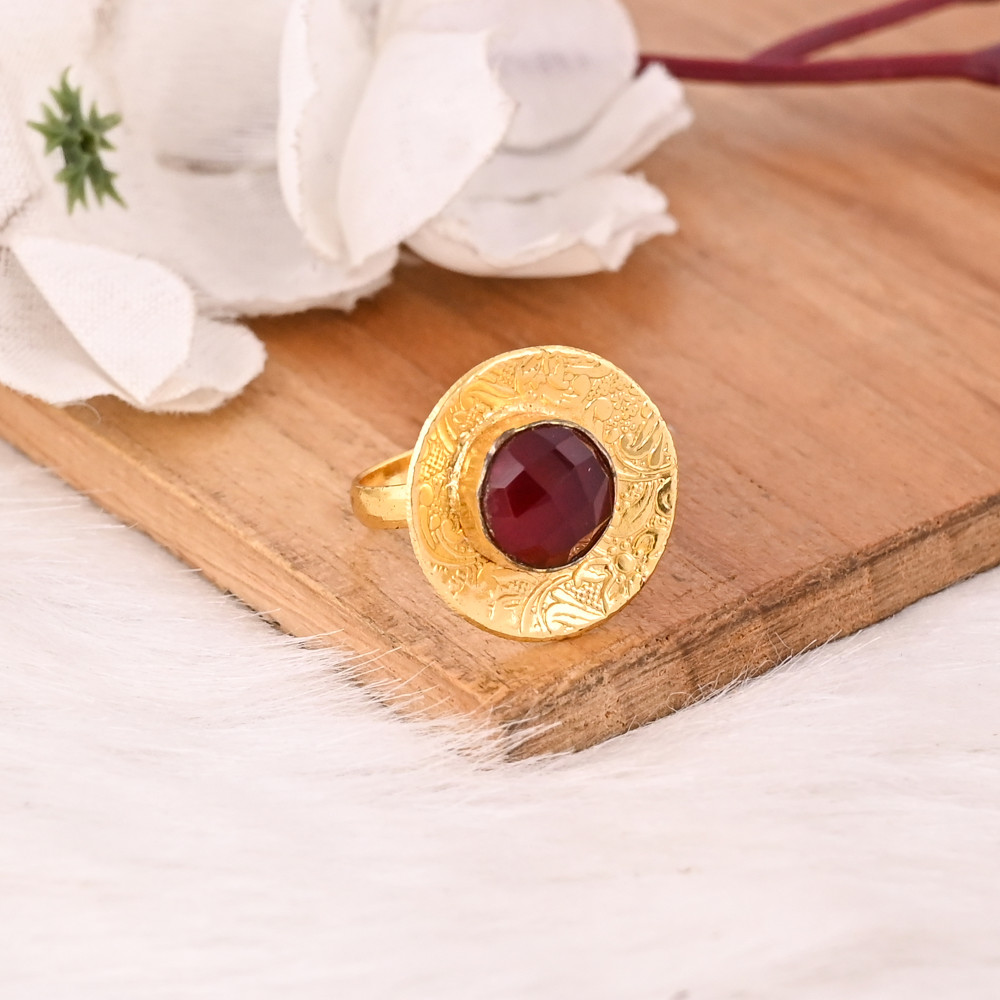 Image of Stylish Gold Plated Garnet Hydro Brass Gemstone Ring for Women