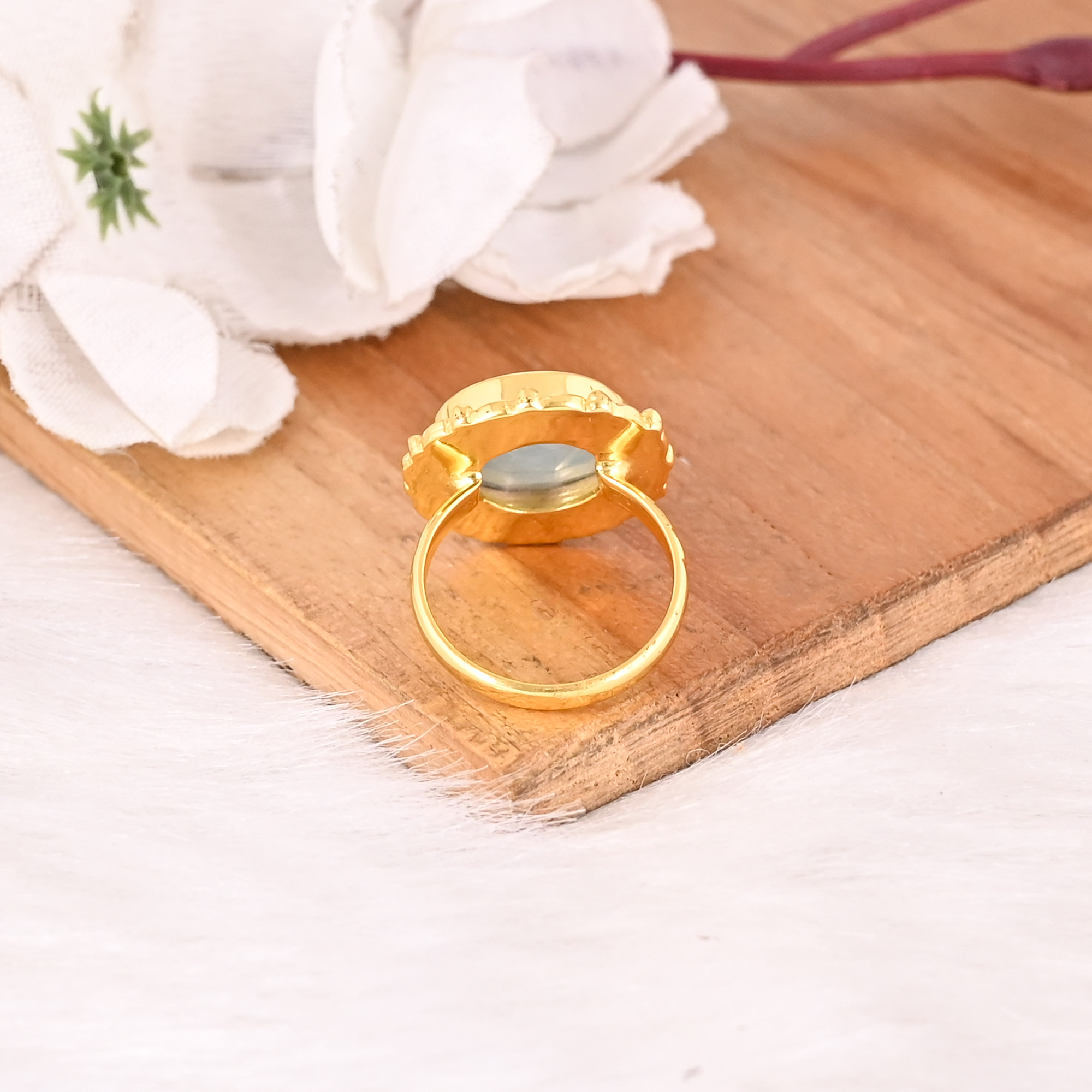 Natural Aquamarine Brass Ring Handmade Stylish Jewelry for Women