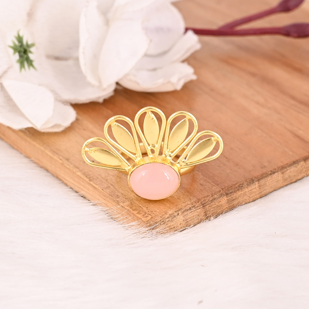 Image of Handmade Rose Chalcedony Gemstone Brass Ring Stylish Brass Jewelry for Women