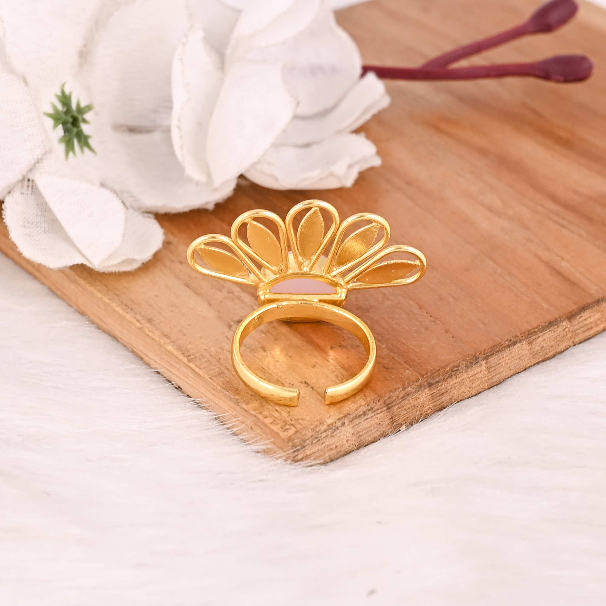 Handmade Rose Chalcedony Gemstone Brass Ring Stylish Brass Jewelry for Women
