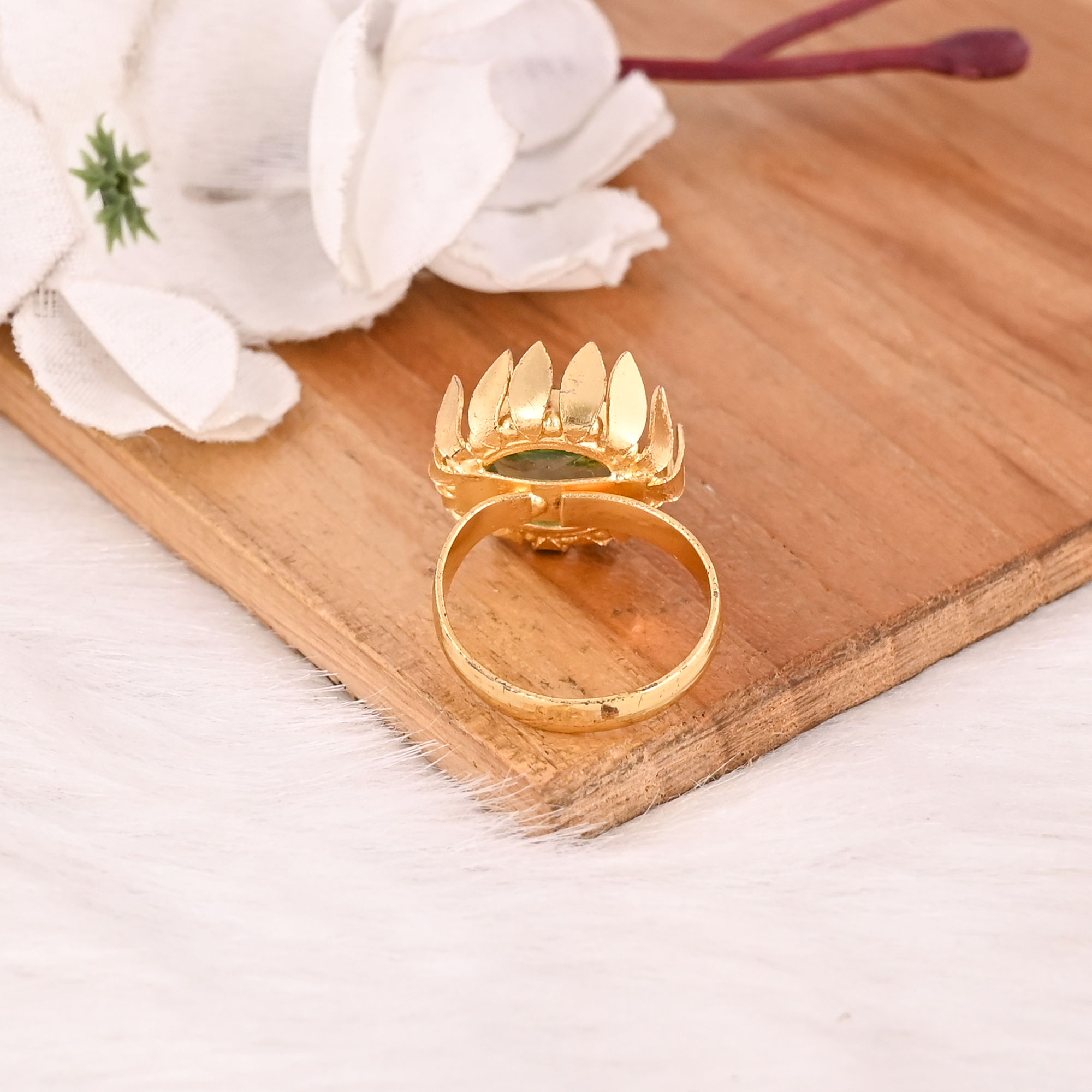 Blue Topaz Hydro Gemstone Brass Ring for Women Gold Plated Adjustable Trendy Jewelry
