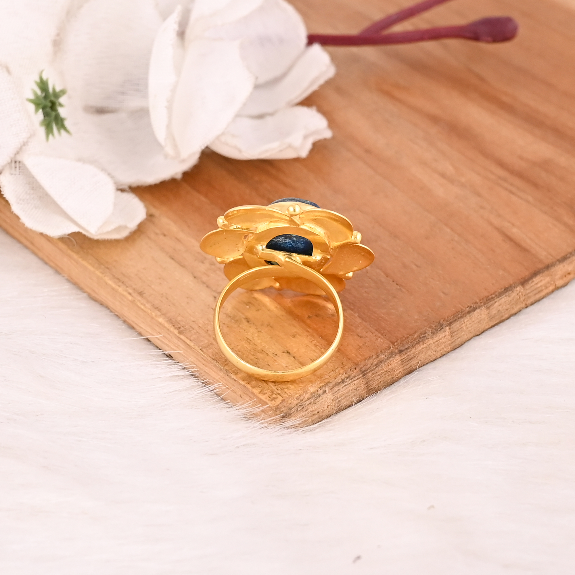 Natural Chrysocolla Gemstone Floral Ring Handmade Stylish Jewelry for Women