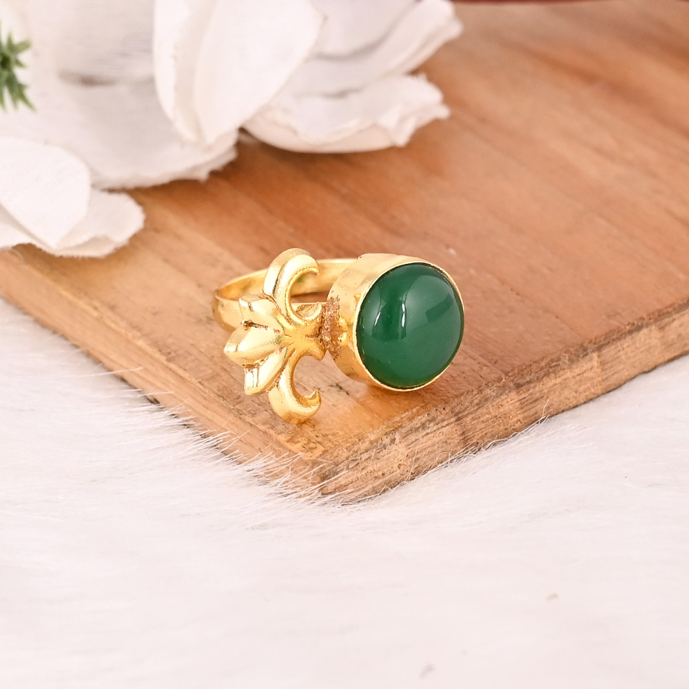 Image of Stylish Adjustable Green Onyx Brass Ring Handmade Gemstone Jewelry for Women