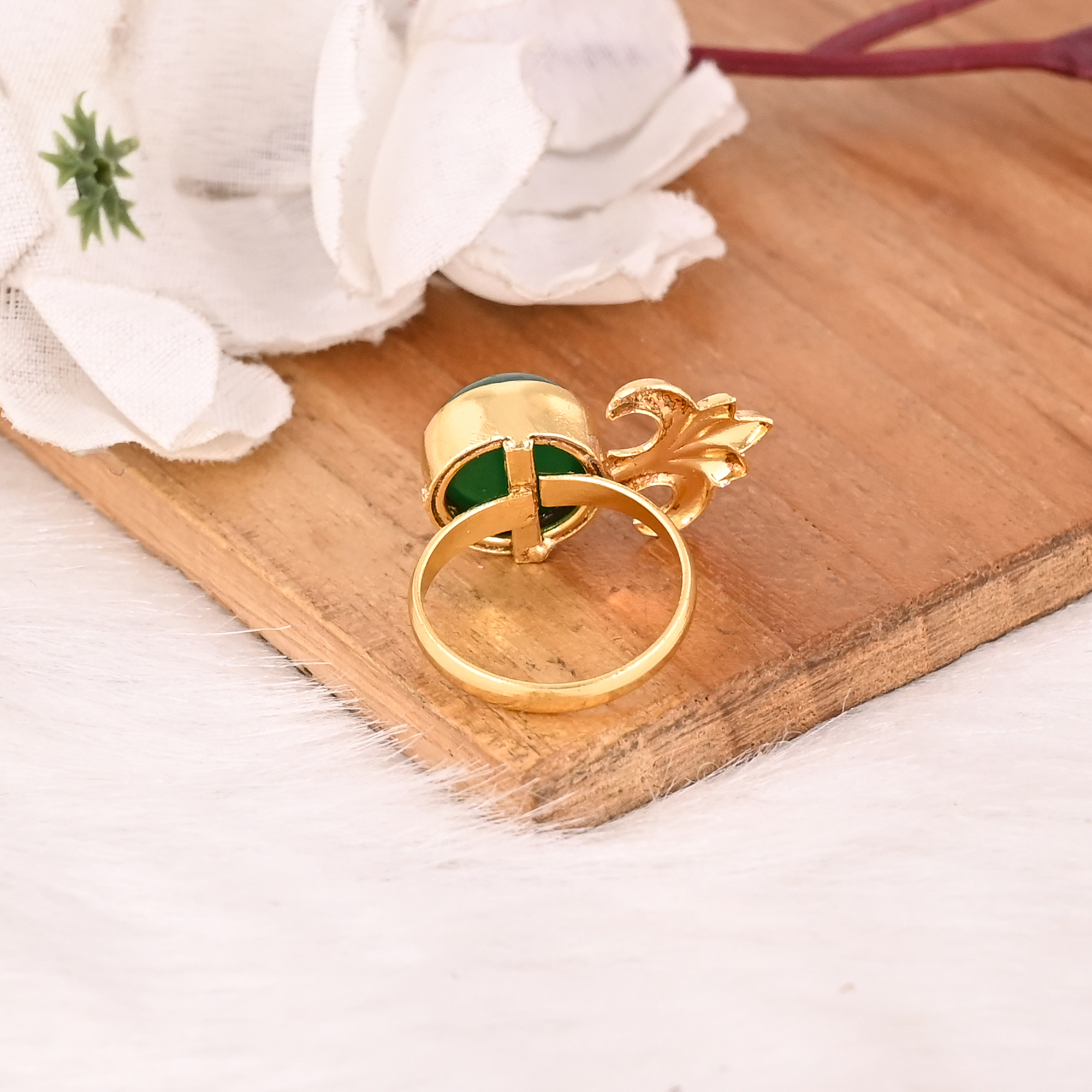 Stylish Adjustable Green Onyx Brass Ring Handmade Gemstone Jewelry for Women
