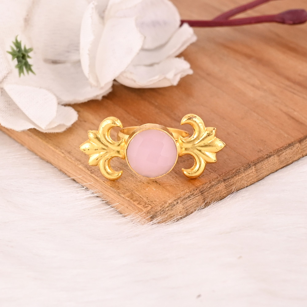 Image of Handmade Rose Chalcedony Gemstone Brass Ring Stylish Brass Jewelry for Women